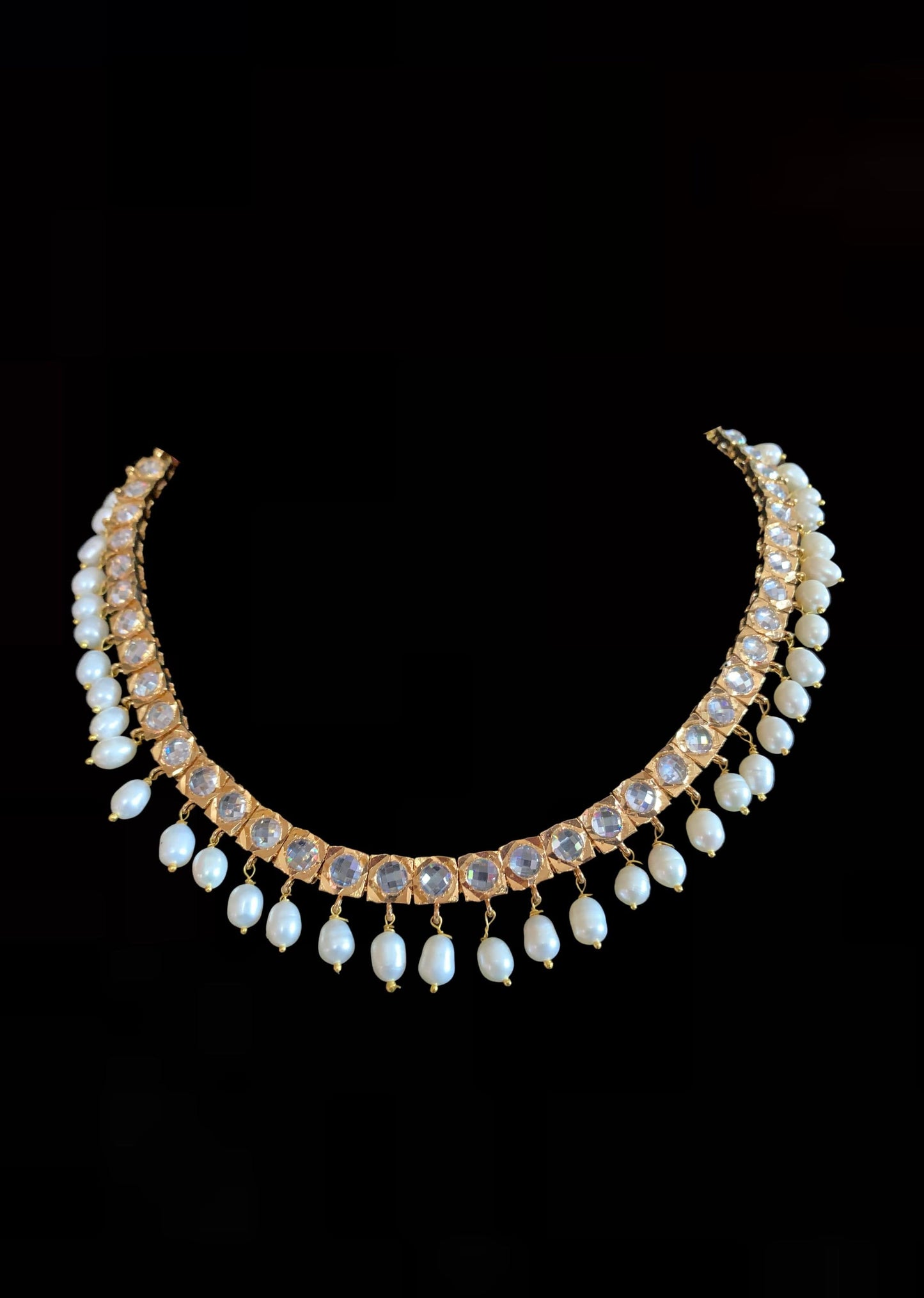 NS195 Barfi necklace with Chandbali in fresh water pearls ( READY TO SHIP )