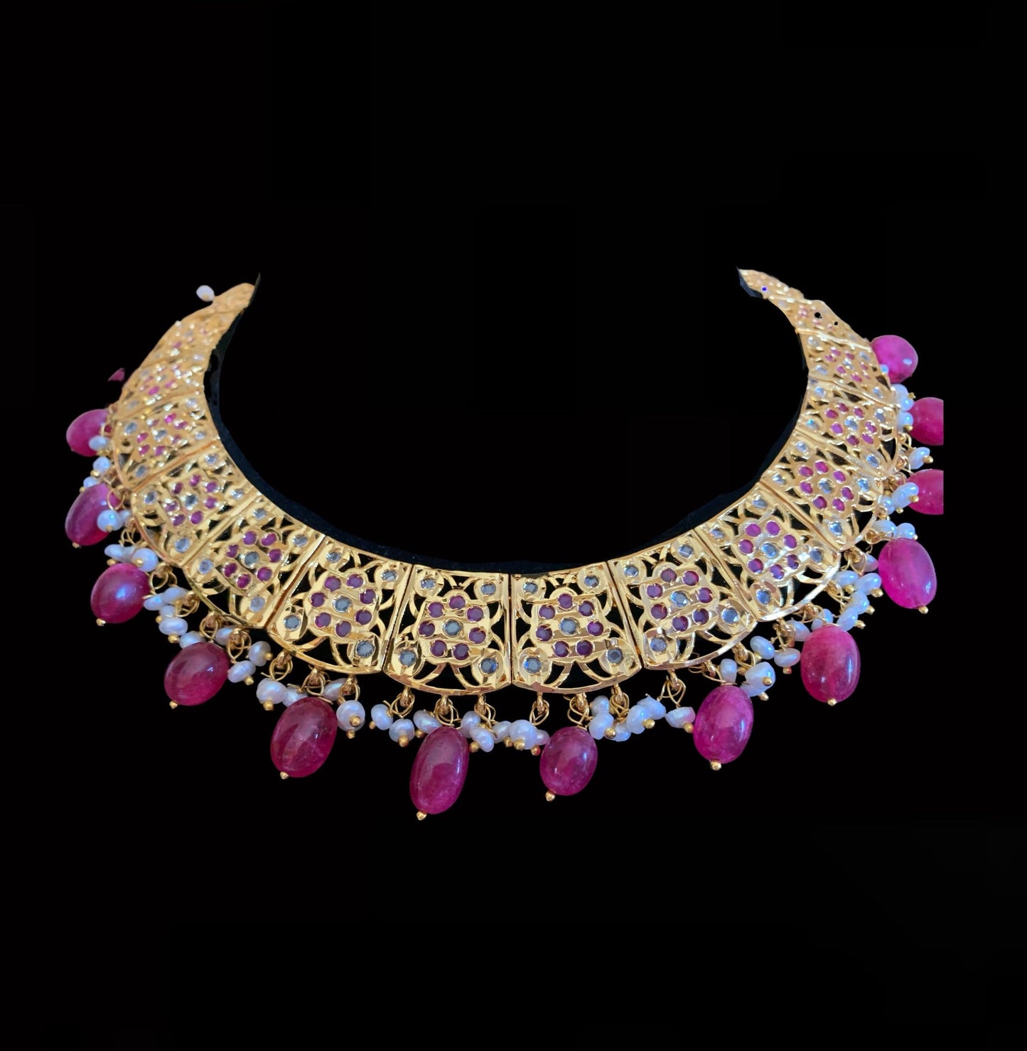 NS142 Badia ruby with fresh water pearls necklace set (READY TO SHIP )