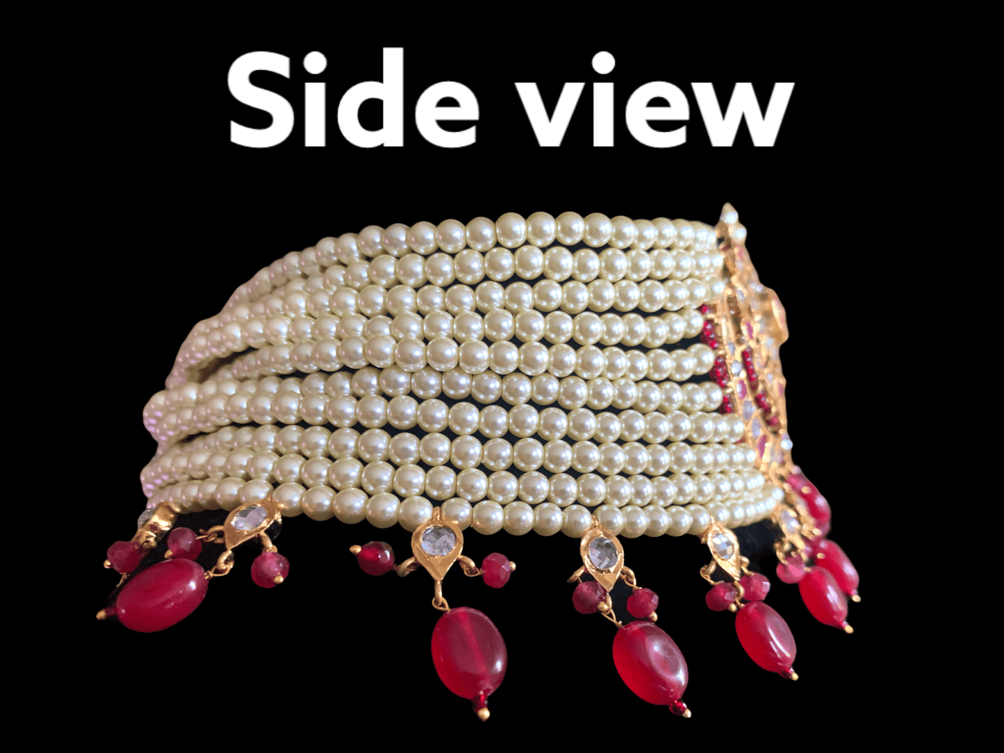 C115 Noor choker set in ruby with golden pearls ( READY TO SHIP)