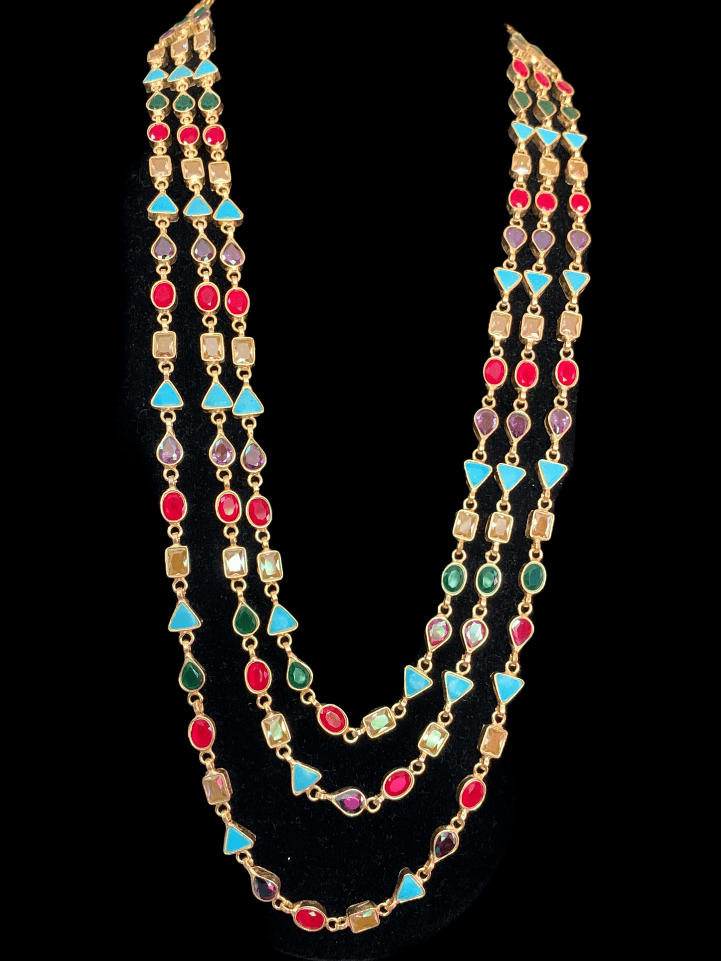 SAT45 Mona three layer navratan mala with earrings ( READY TO SHIP)