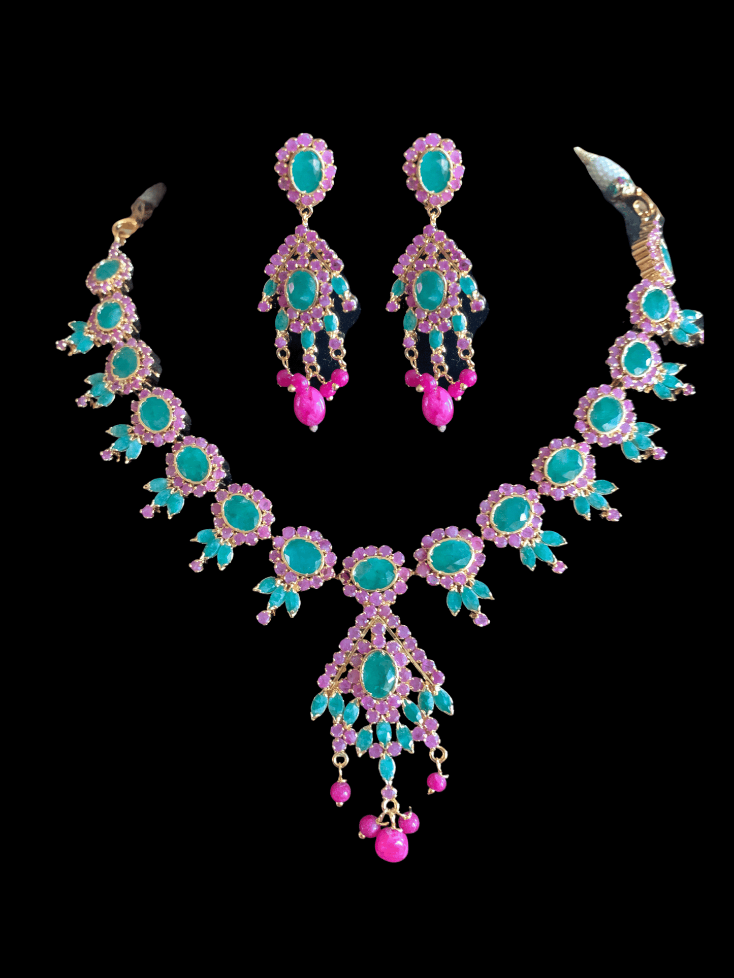 NS248 , real ruby emerald gold plated necklace set ( READY TO SHIP)