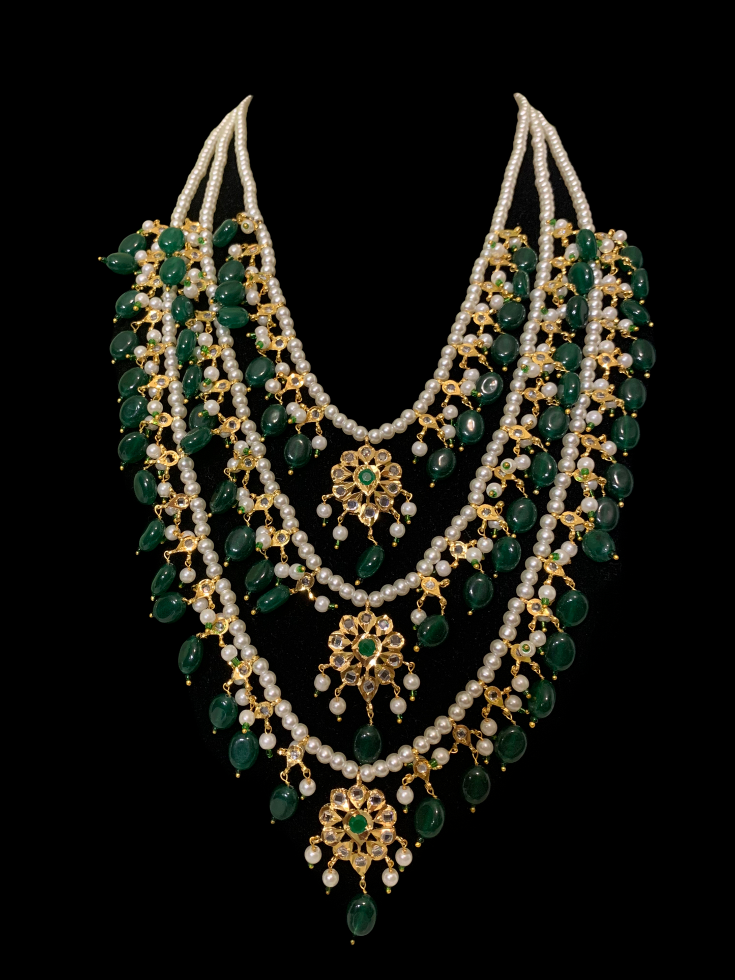 SAT67 Fiona emerald three layer necklace set ( SHIPS IN 4 WEEKS )