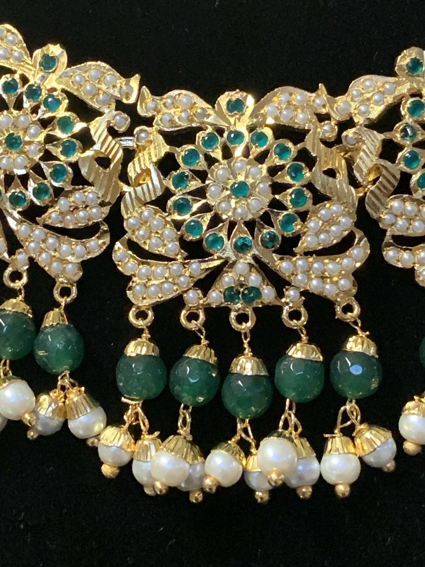 NS68 Rashmika jadau necklace with jhumka ( emeralds) ( READY TO SHIP)