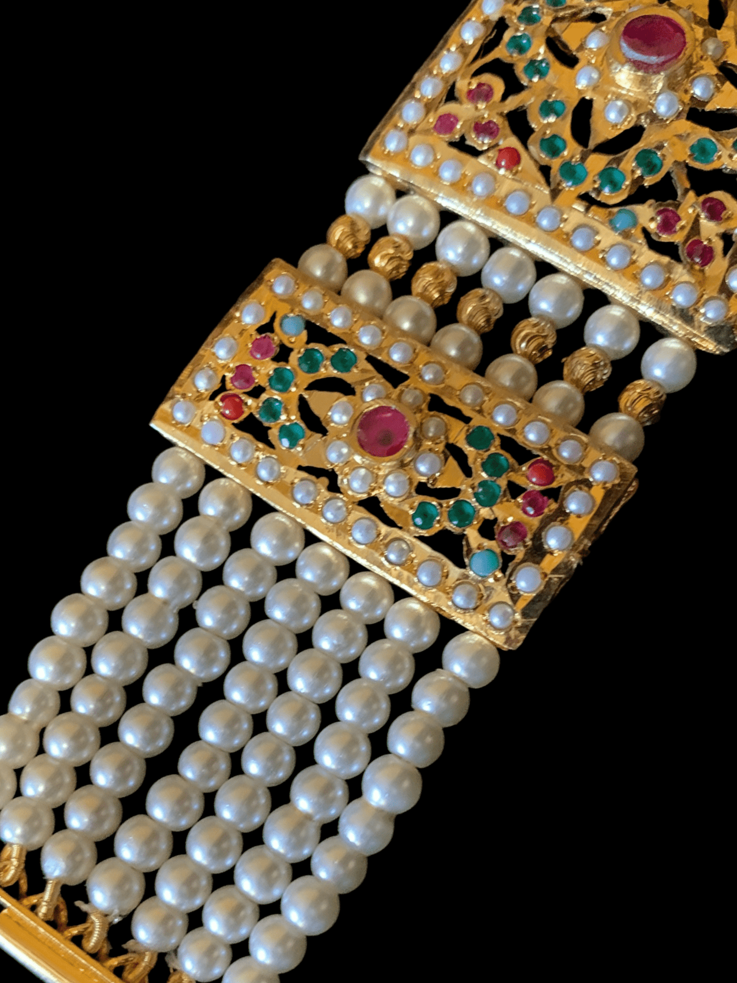 B66 Saira jadau bracelet in navratan with pearls ( READY TO SHIP )