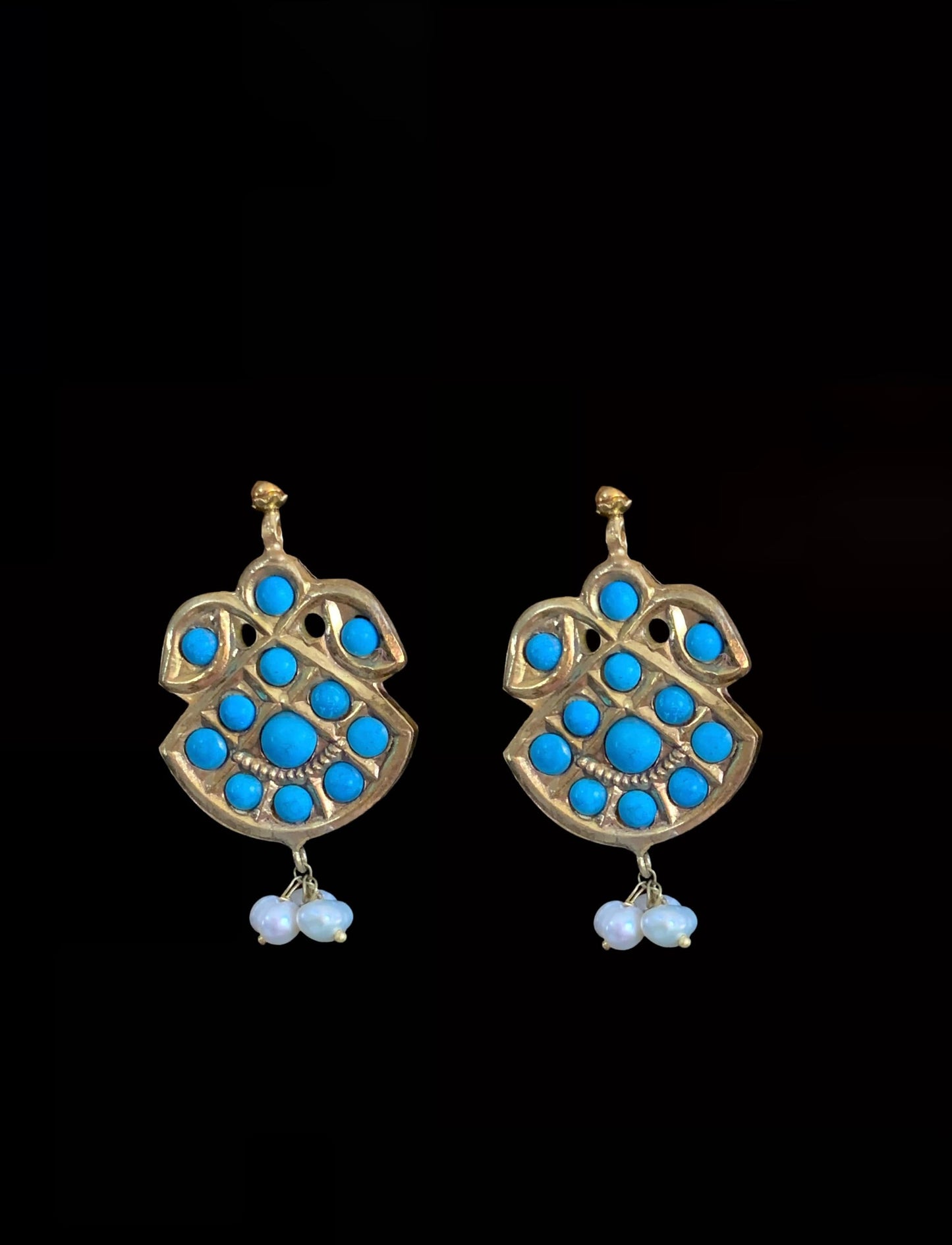 NS218 feroza kali necklace with natural turquoise and fresh water pearls (SHIPS IN 4 WEEKS )