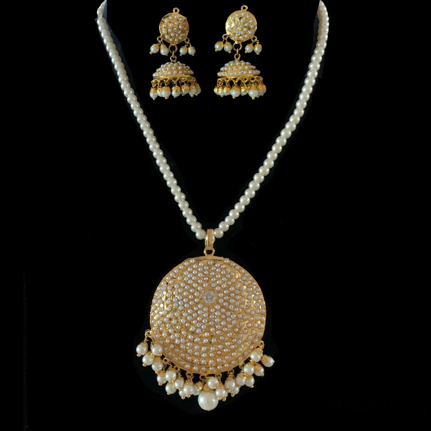 PS473 Ruhi jadau pendant set in pearls ( READY TO SHIP )