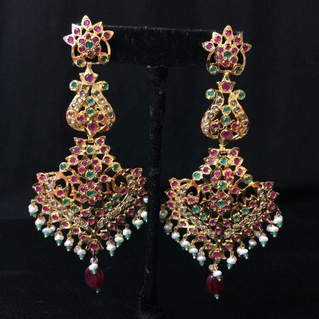 NS103 Sajal necklace in ruby emerald with fresh water pearls (READY TO SHIP )