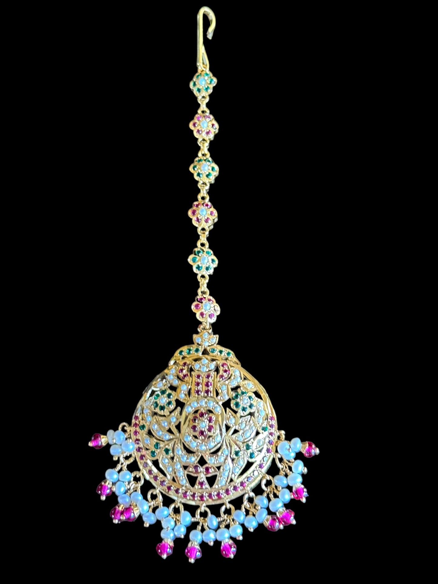 Ruby emerald with pearl tika in gold plated silver ( SHIPS IN 4 WEEKS )
