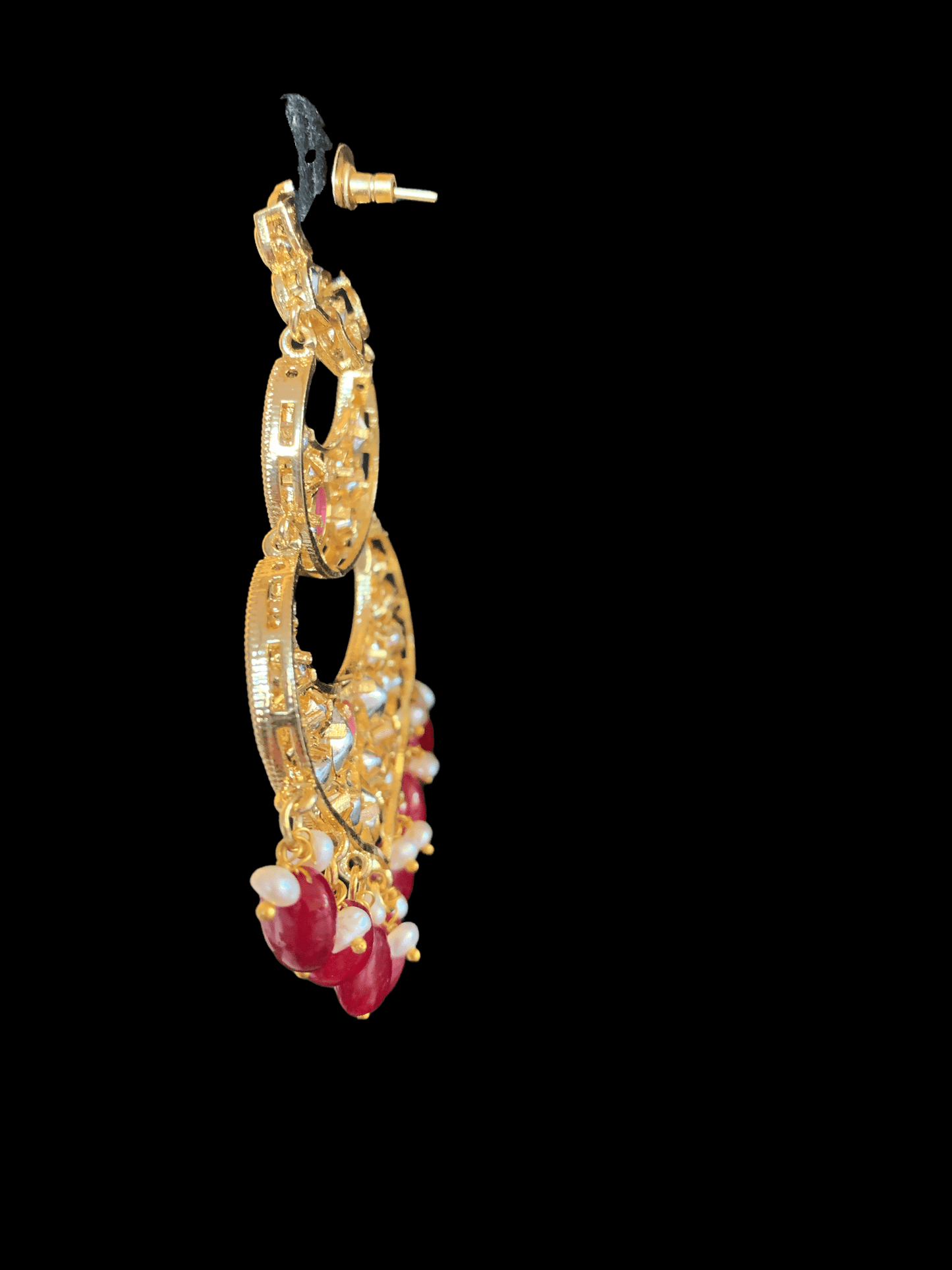 DER89 cz earrings in fresh water pearls- Ruby ( READY TO SHIP)