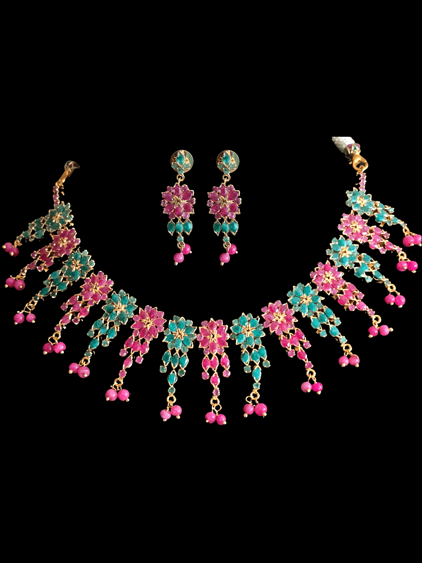 NS236 NEELAM, real ruby emerald gold plated necklace set ( READY TO SHIP)