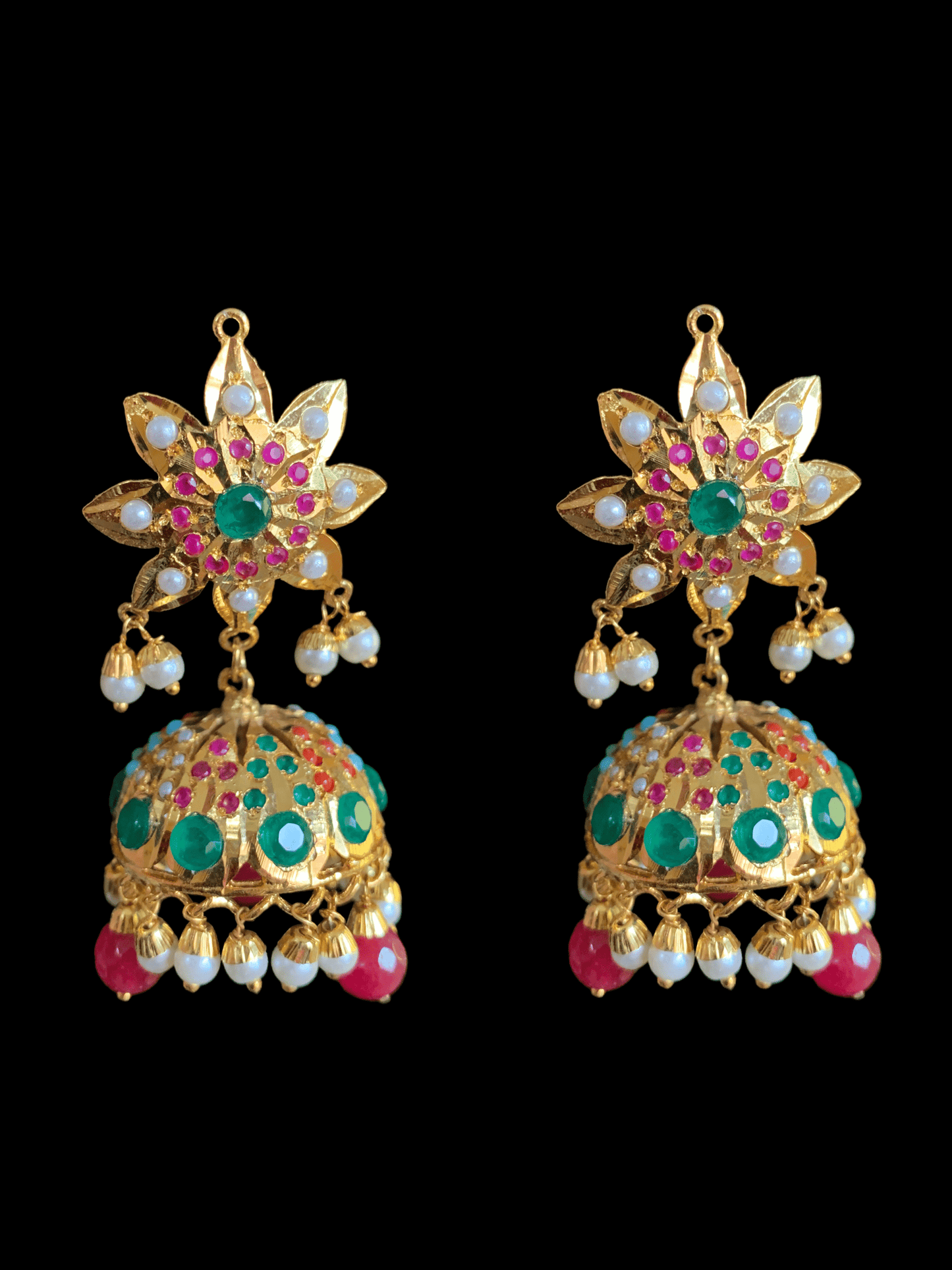 PS422 Navratan jadau pendant set with jhumka ( READY TO SHIP)