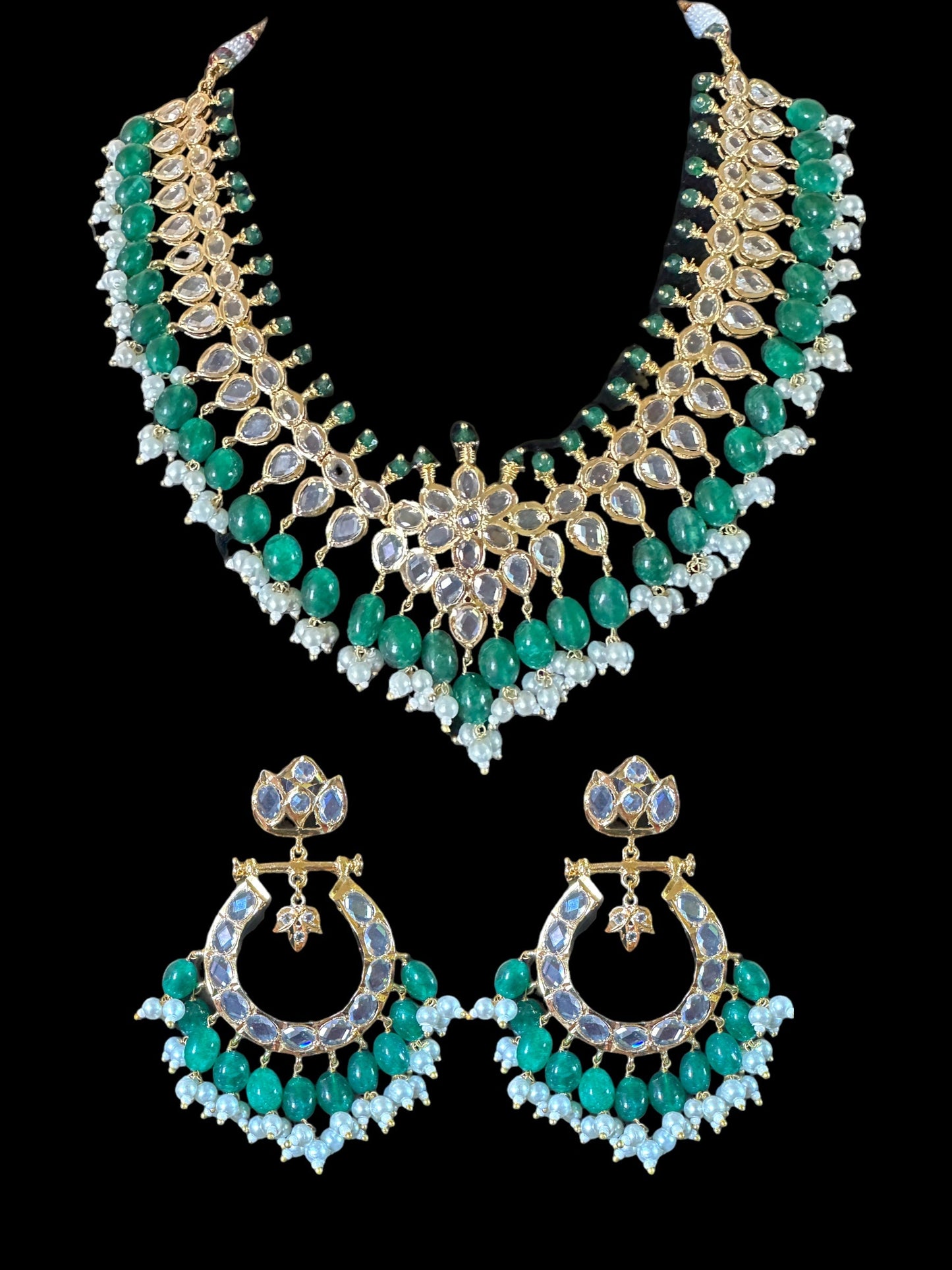 NS519 AMIRA hyderabadi necklace with earrings - emerald ( READY TO SHIP)