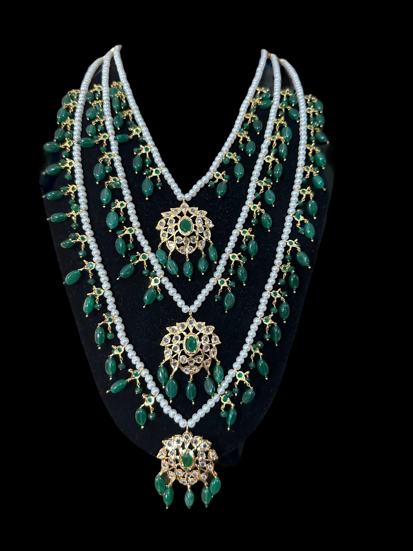 SAT78 Farmana three layer Hyderabadi necklace with earrings ( READY TO SHIP )
