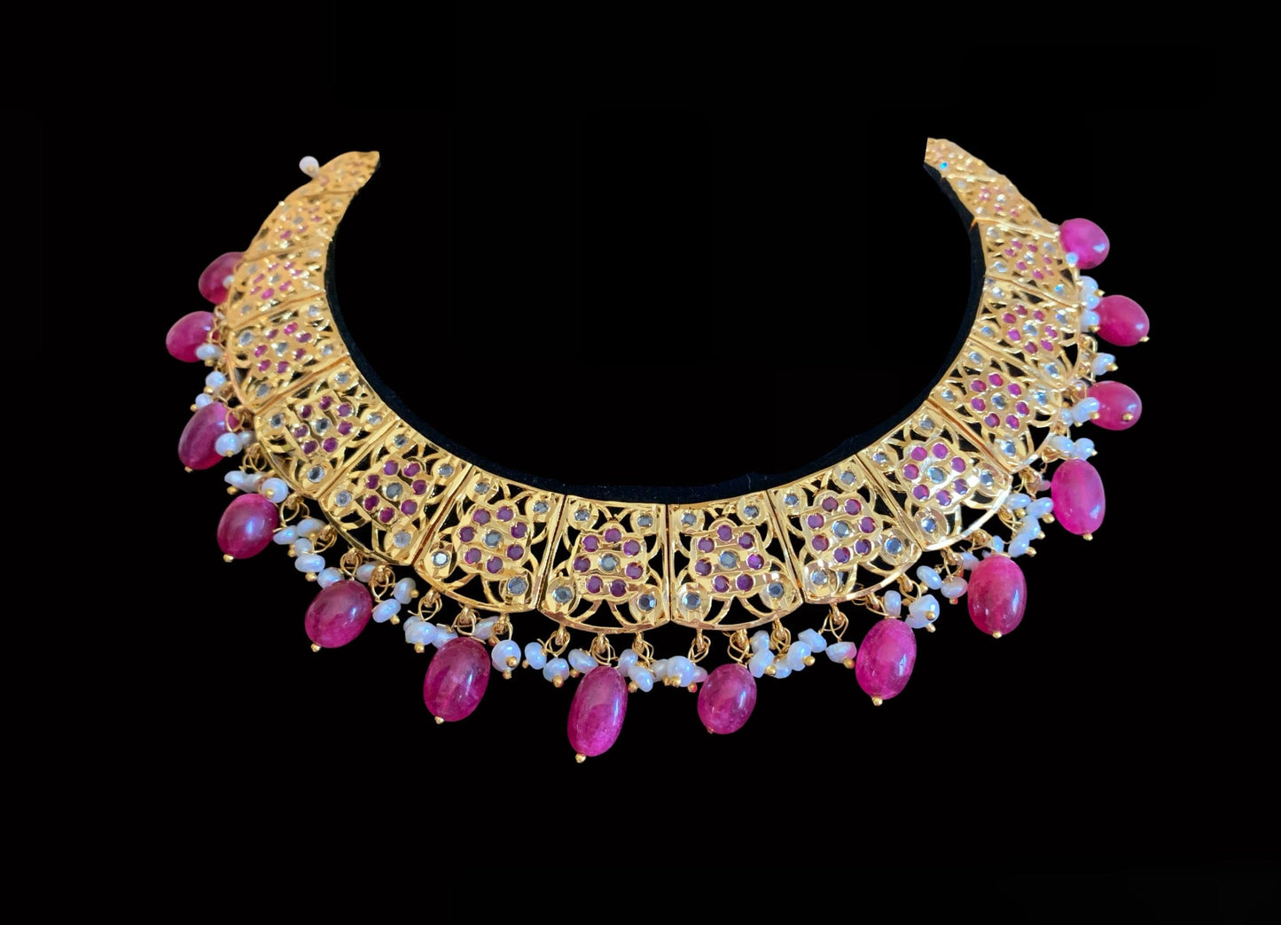 NS142 Badia ruby with fresh water pearls necklace set (READY TO SHIP )