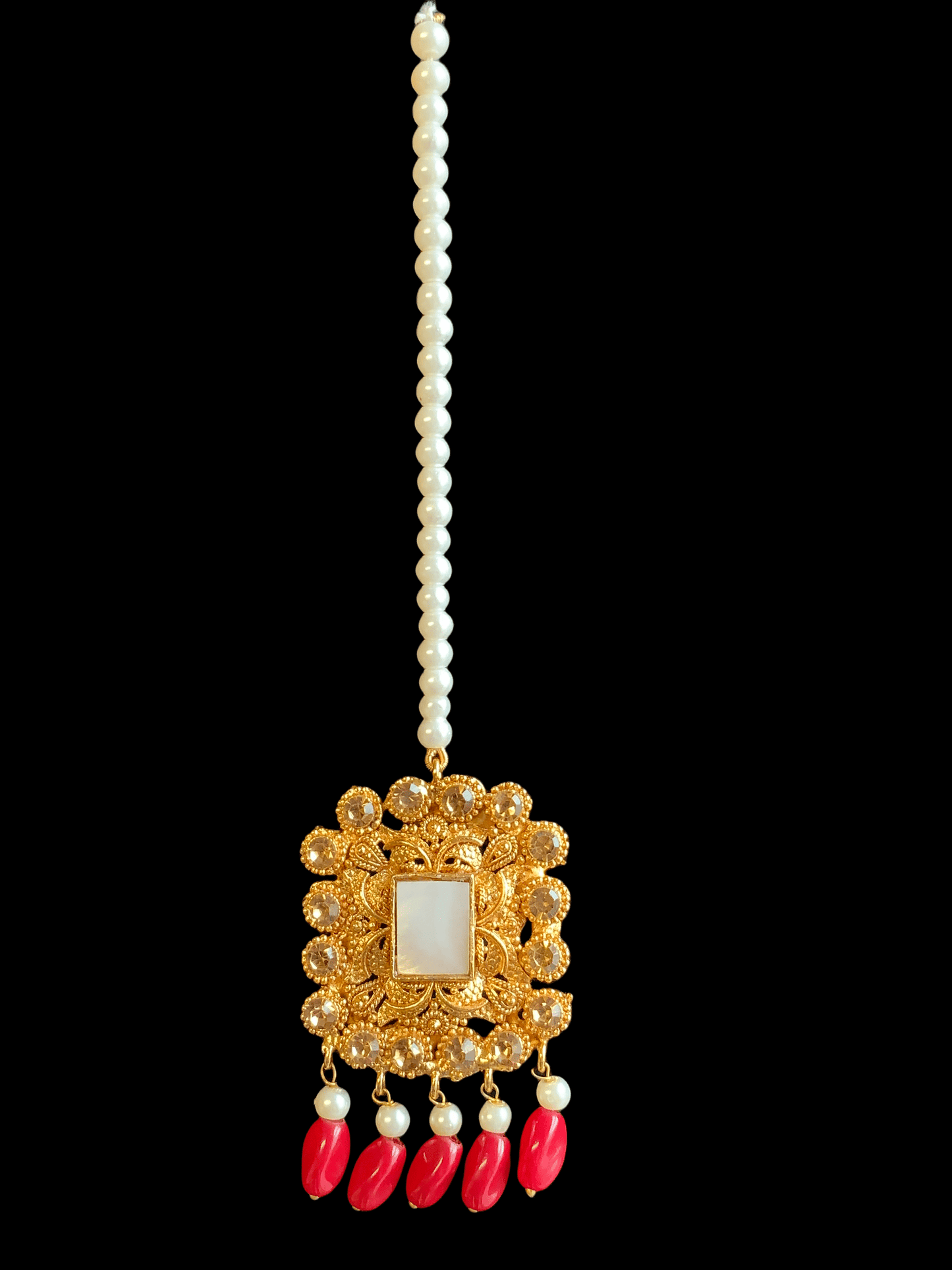 DJET32 Gold plated jhumka earrings and tika set ( READY TO SHIP )