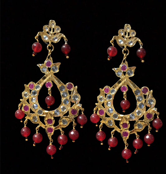 DER387 Eleena chandbali in red beads  ( READY TO SHIP )