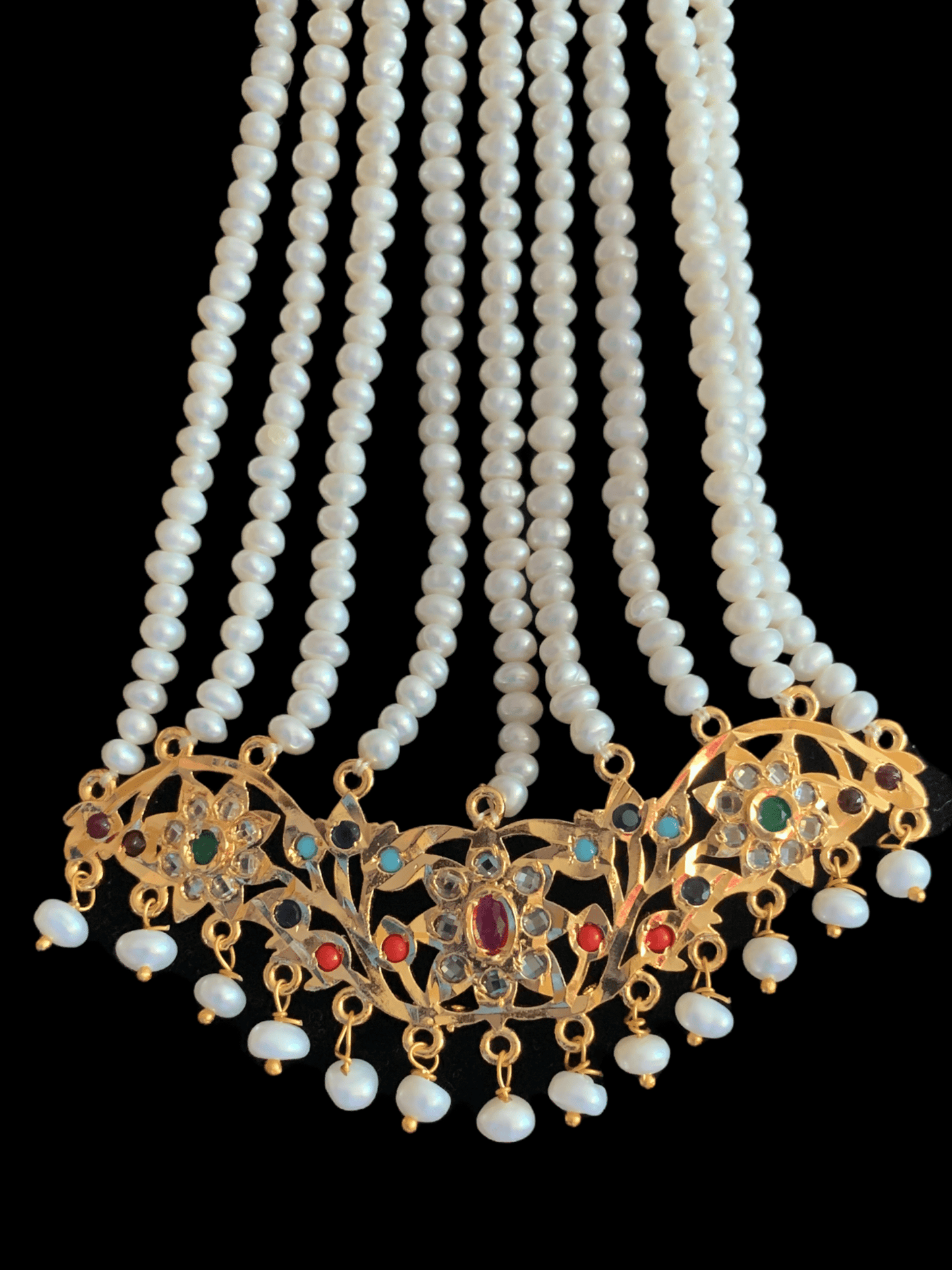 JHR11 Abira navratan jhoomar in fresh water pearls ( SHIPS IN 4 WEEKS )