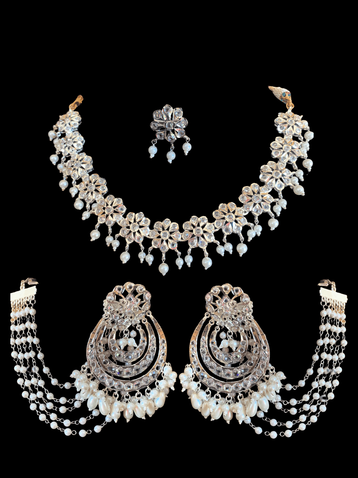 NS193 Malavika necklace set in silver plating ( SHIPS IN 3 WEEKS )