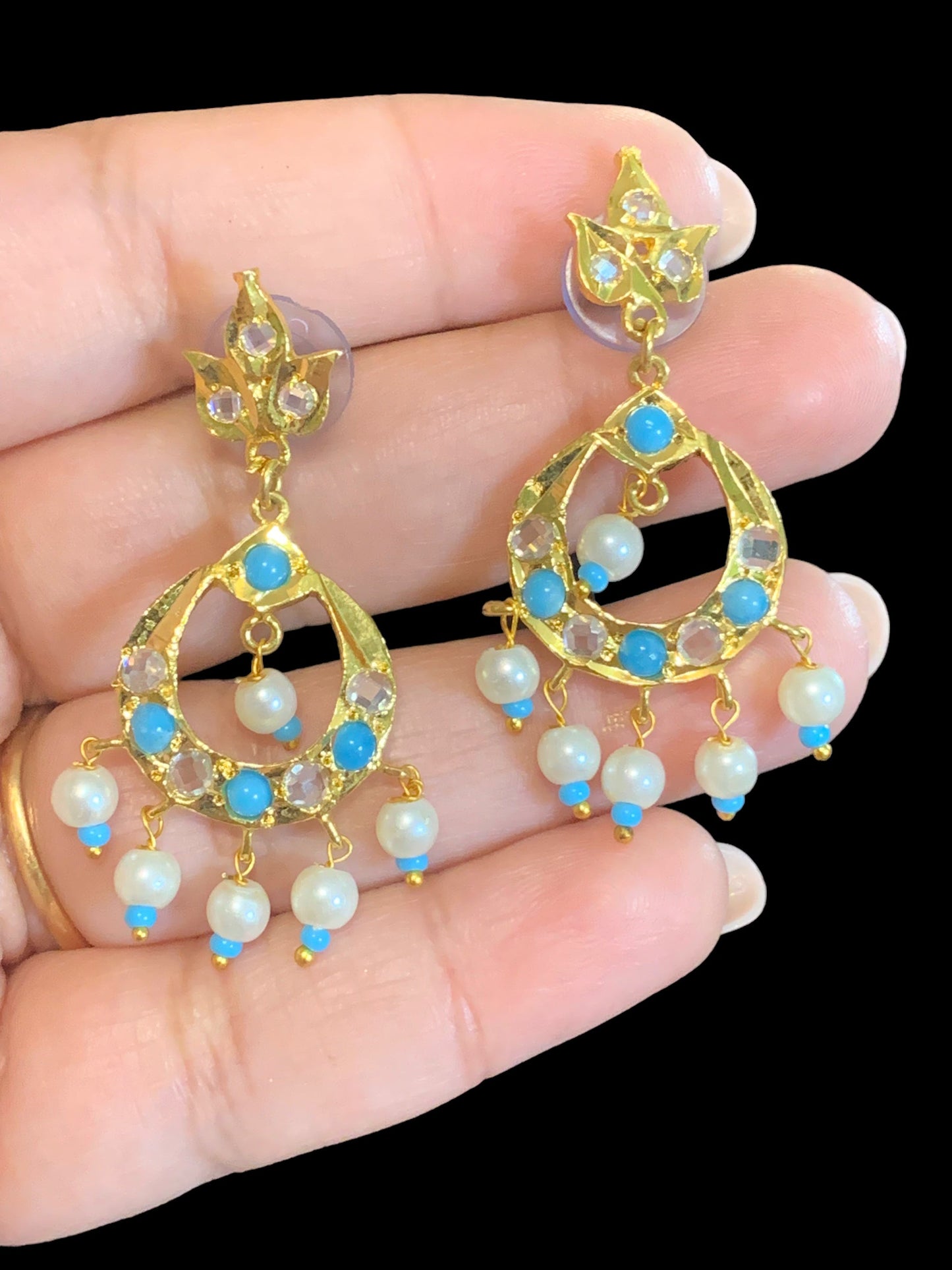 DER403 Neda chandbali in feroza ( READY TO SHIP)