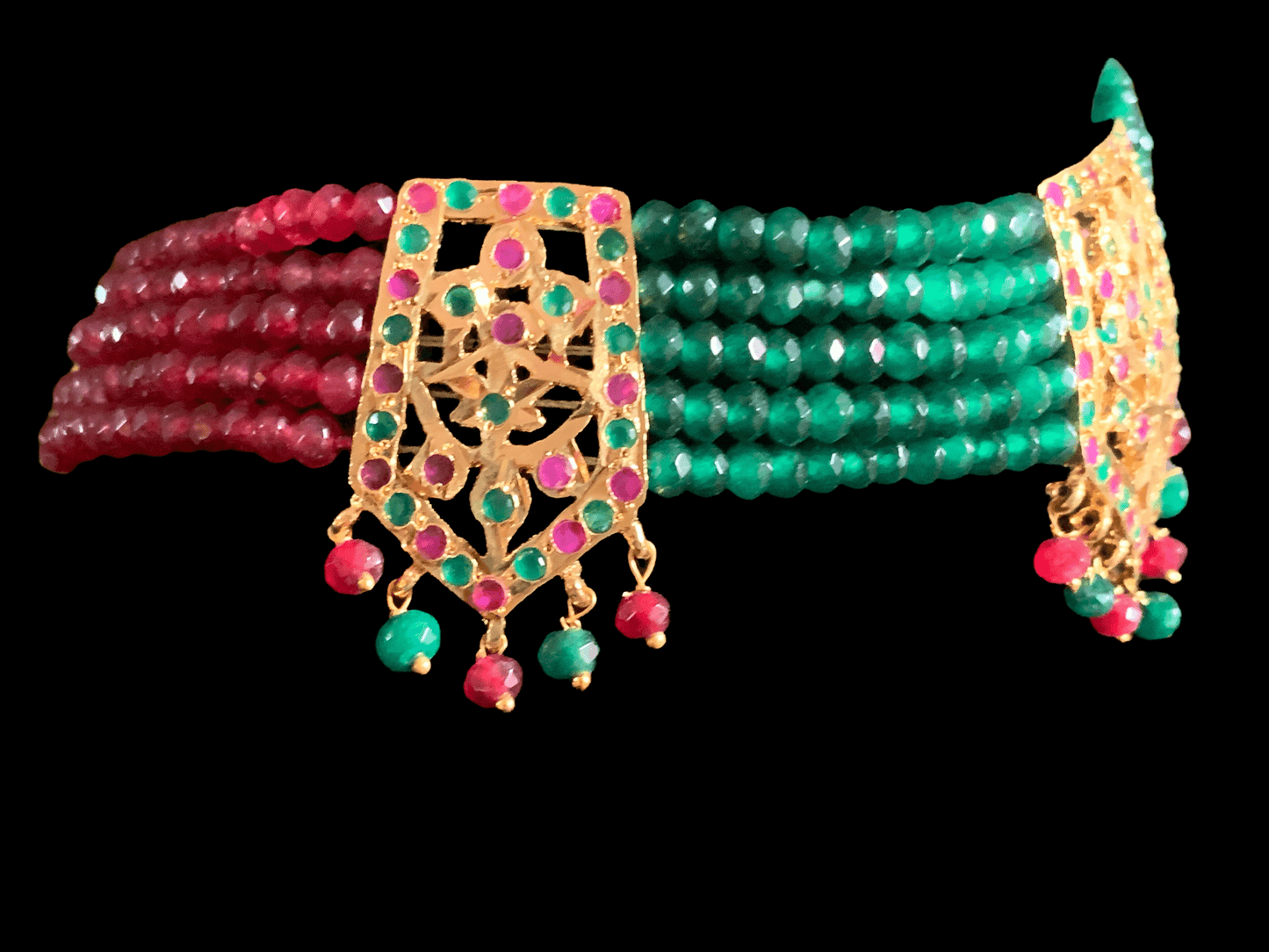 C34 Indu choker in red green beads ( READY TO SHIP)
