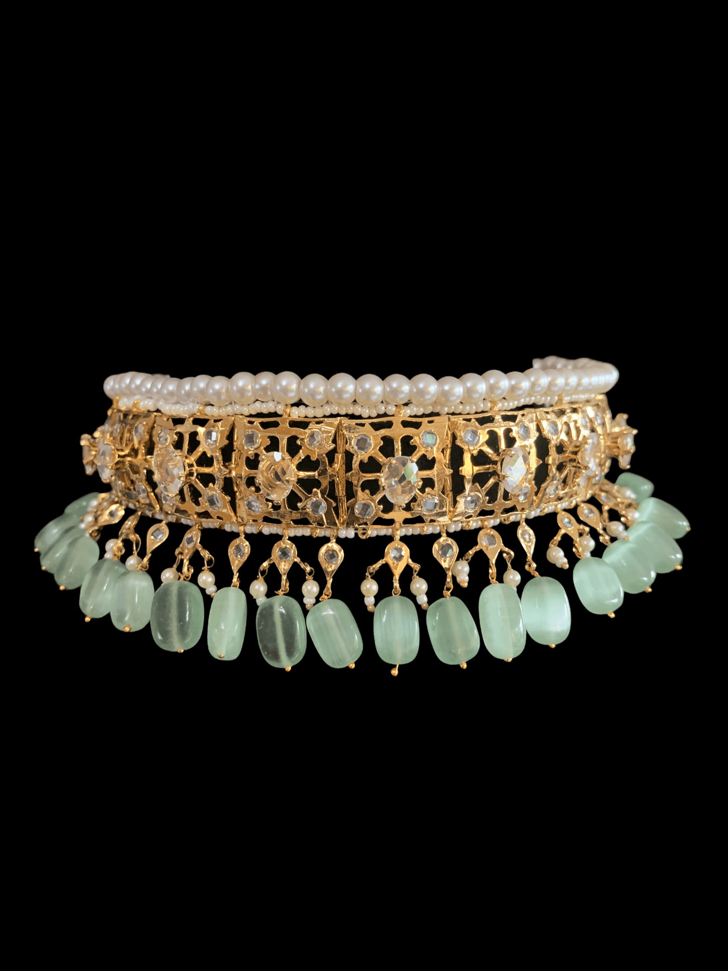 BR61 Insia Jadavi lacha bridal-set in green beads  ( SHIPS IN 4 WEEKS  )