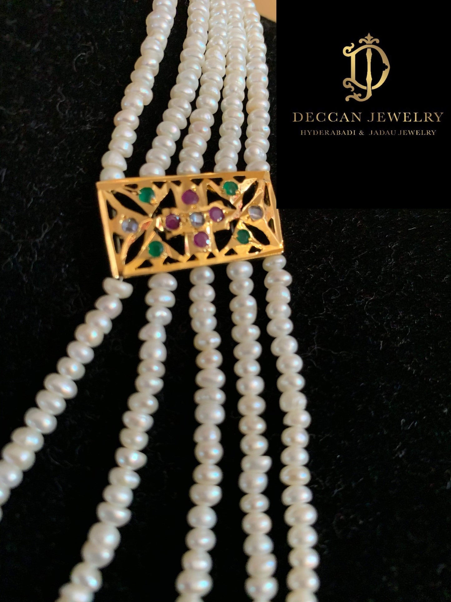 NS103 Sajal necklace in ruby emerald with fresh water pearls (READY TO SHIP )