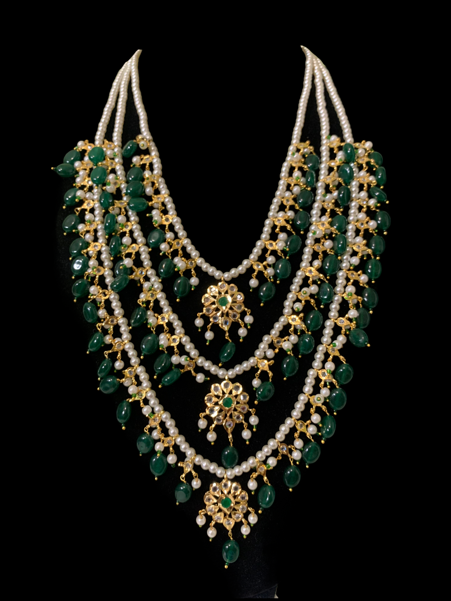 SAT67 Fiona emerald three layer necklace set ( SHIPS IN 4 WEEKS )