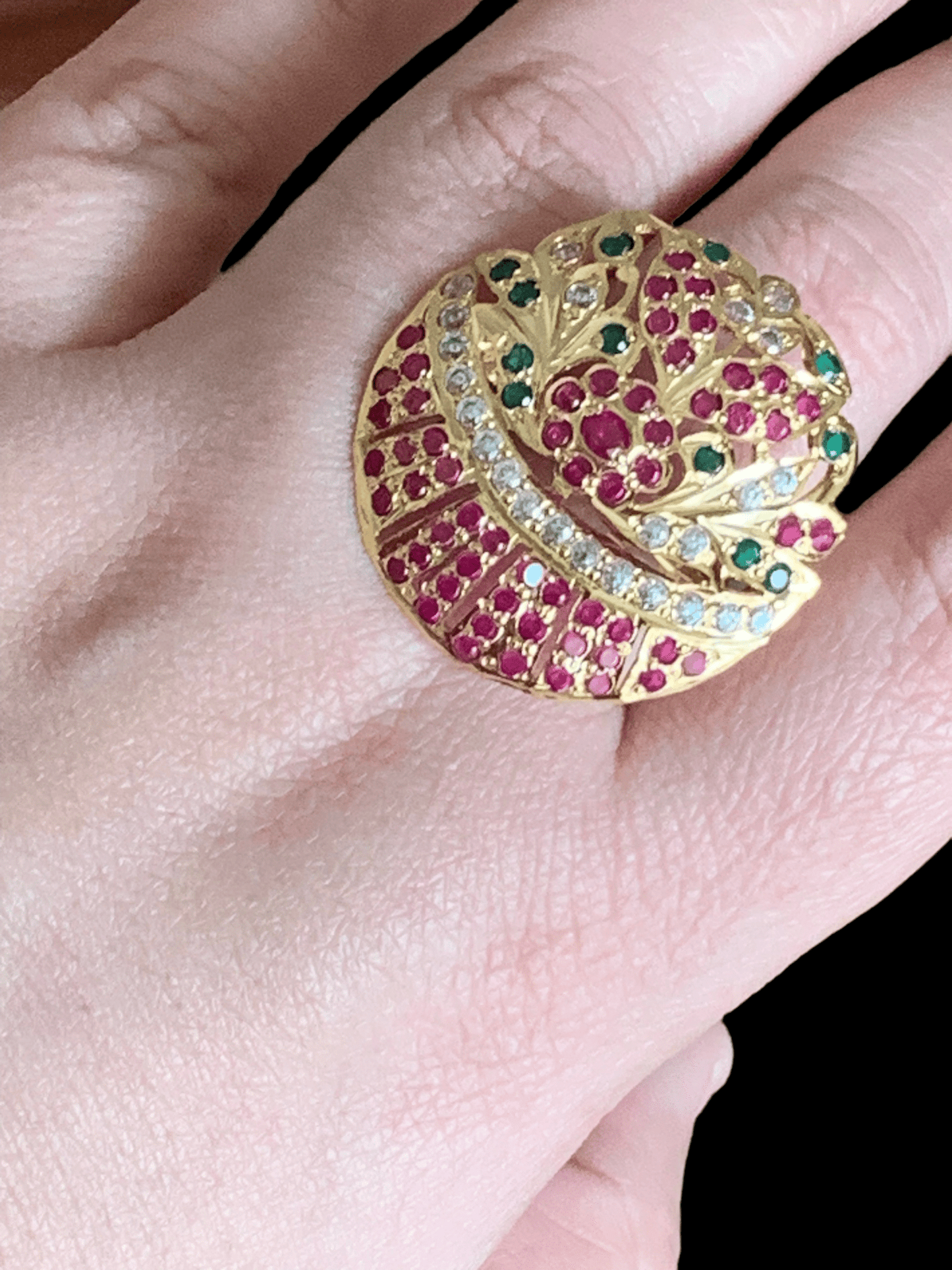 Ruby emerald gold plated silver ring ( READY TO SHIP )