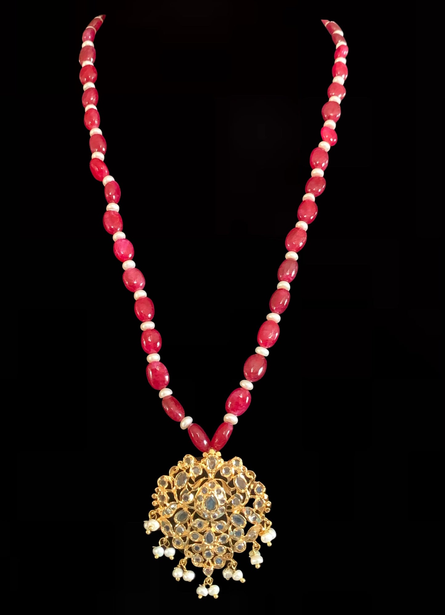 PS512 Hania hyderabadi pendant set in ruby with earrings ( READY TO SHIP )