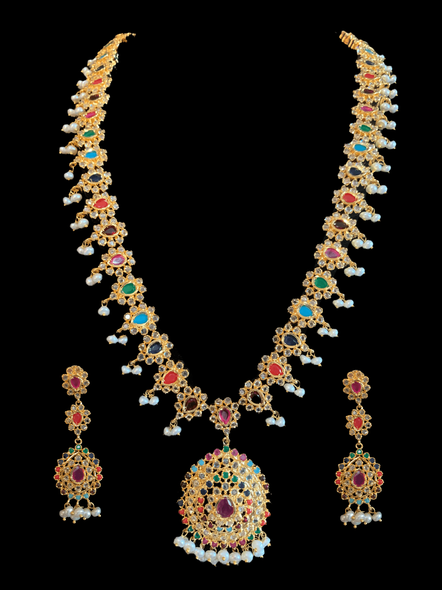 Zehra fresh water pearls set in Navratan (READY TO SHIP)