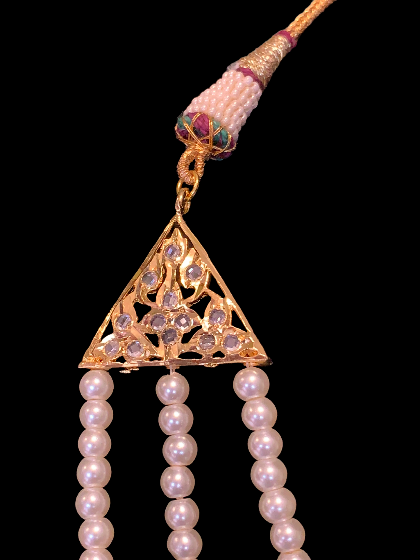 SAT70 Seema three layer necklace with chandbali- pearls ( READY TO SHIP )
