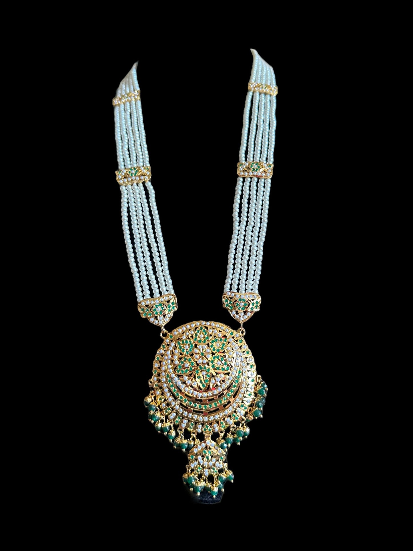 DLN9 Laiba jadau rani haar in green beads and pearls ( READY TO SHIP)