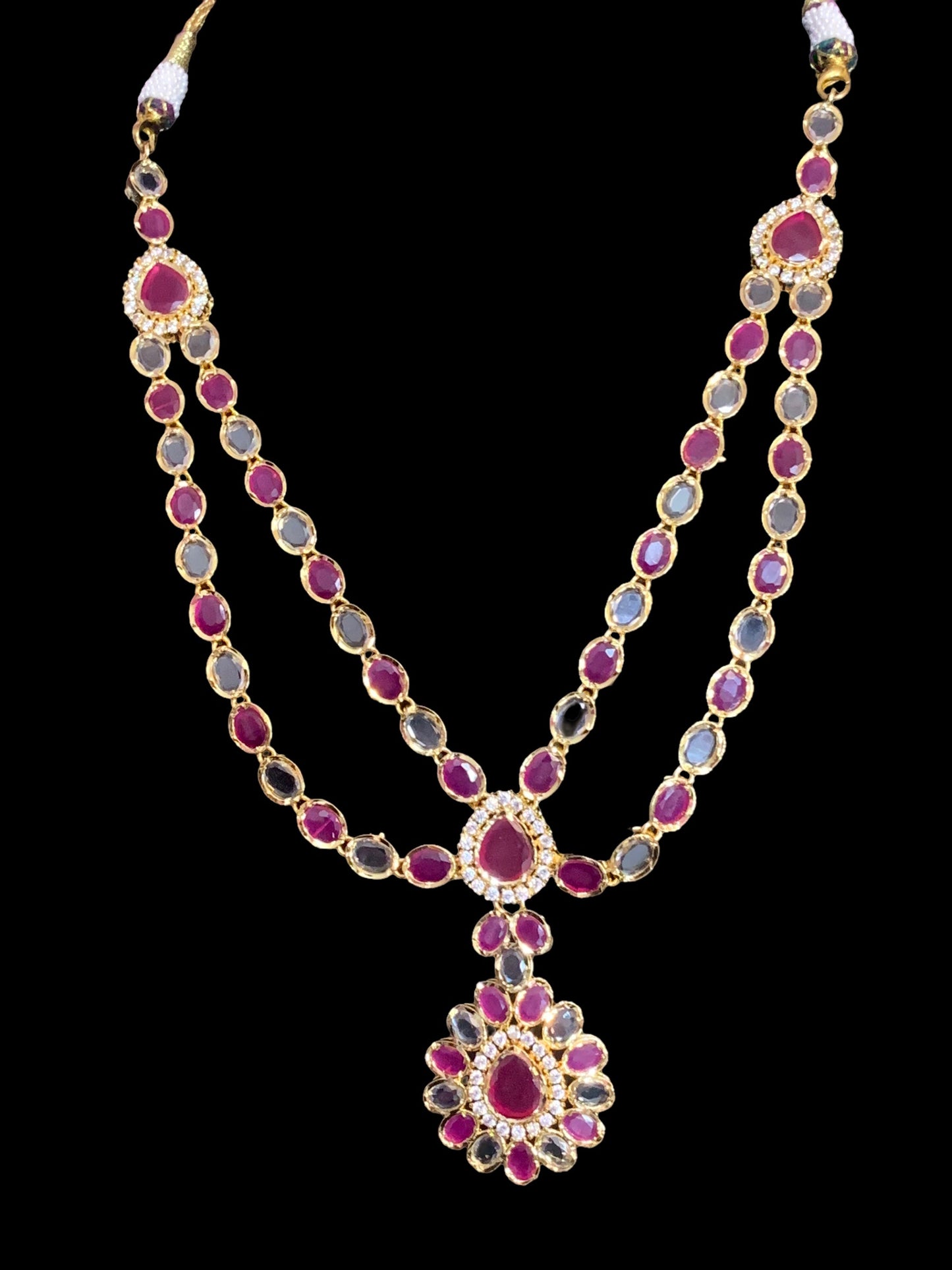 NS363 Farhat ruby gold plated short necklace with earrings