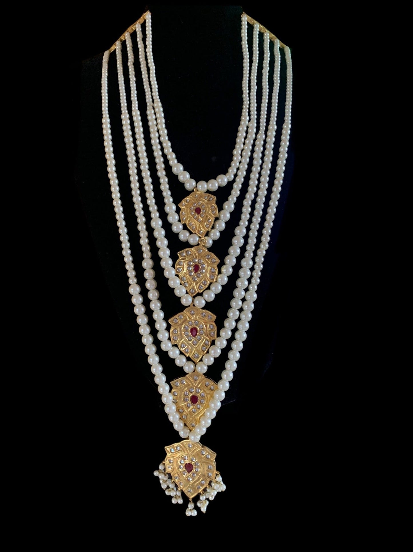 SAT20 Nimra 5 layer long kundan necklace with earrings ( READY TO SHIP )