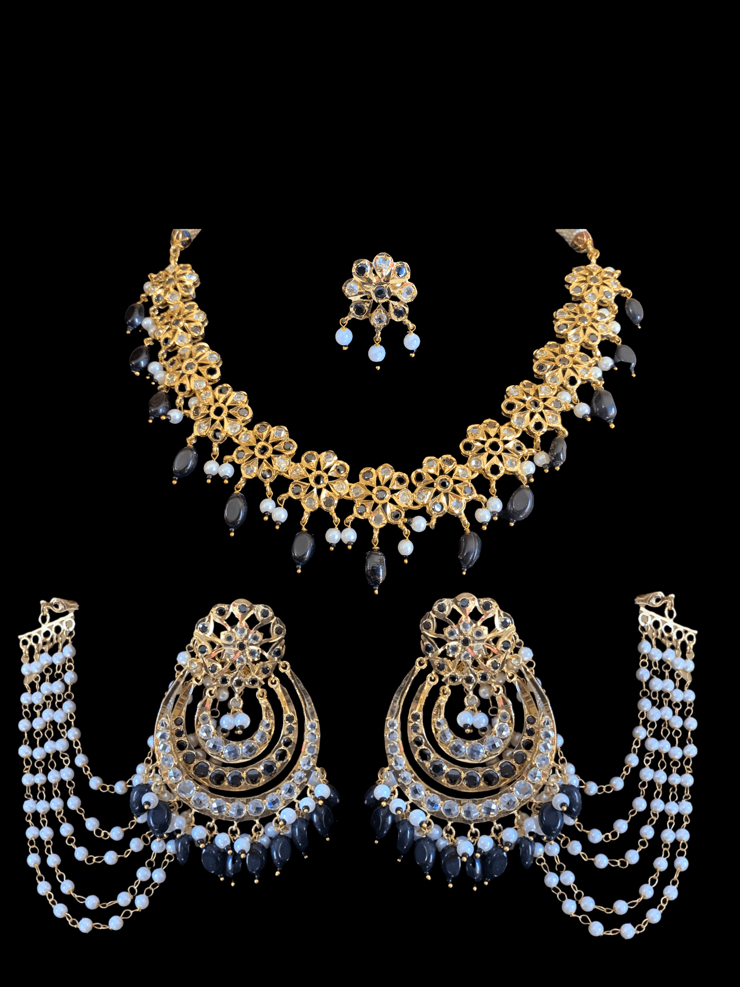 NS192 Malavika necklace set in black ( READY TO SHIP )