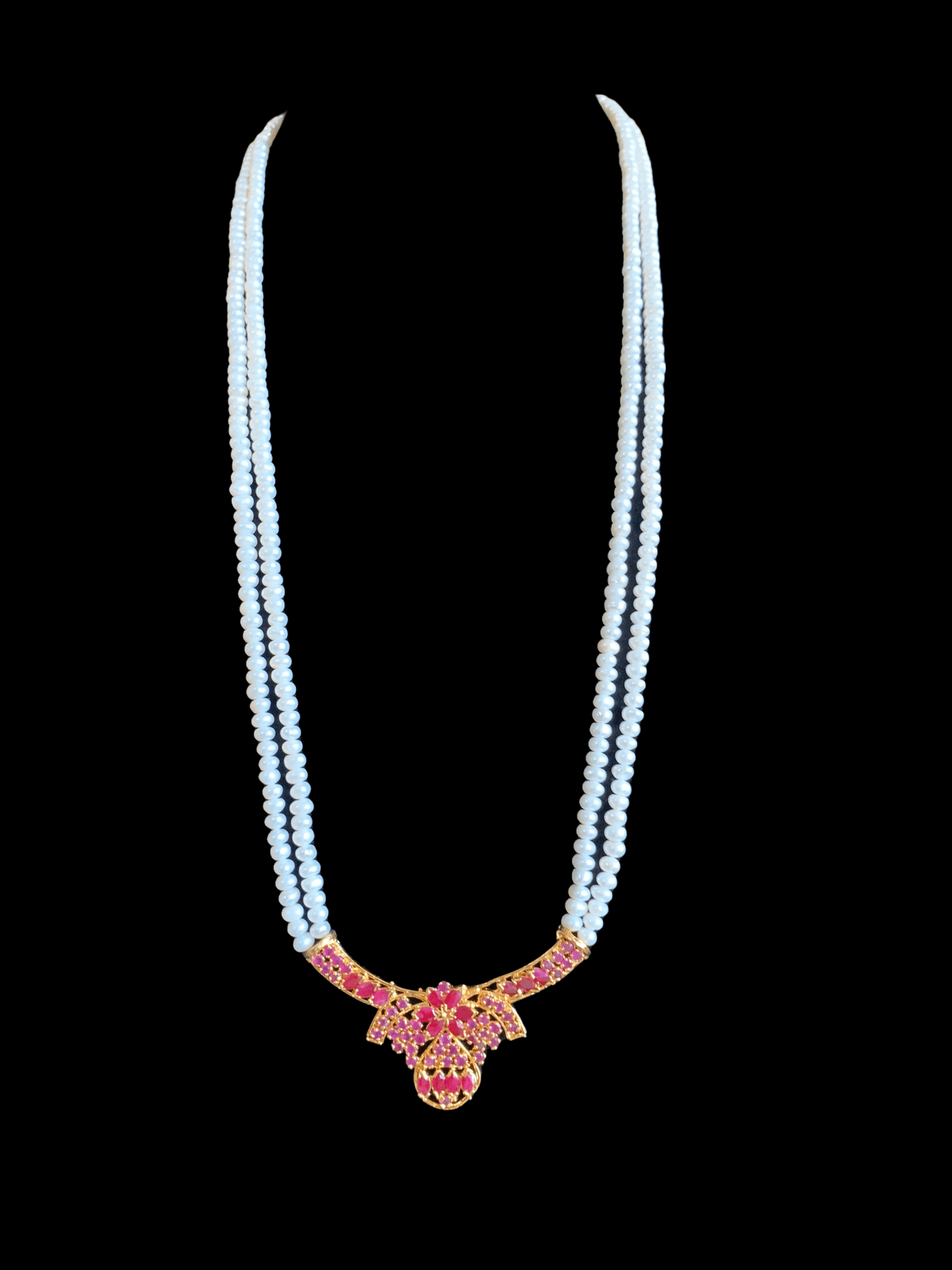 LN133 Ruby long necklace set in fresh water pearls ( READY TO SHIP )