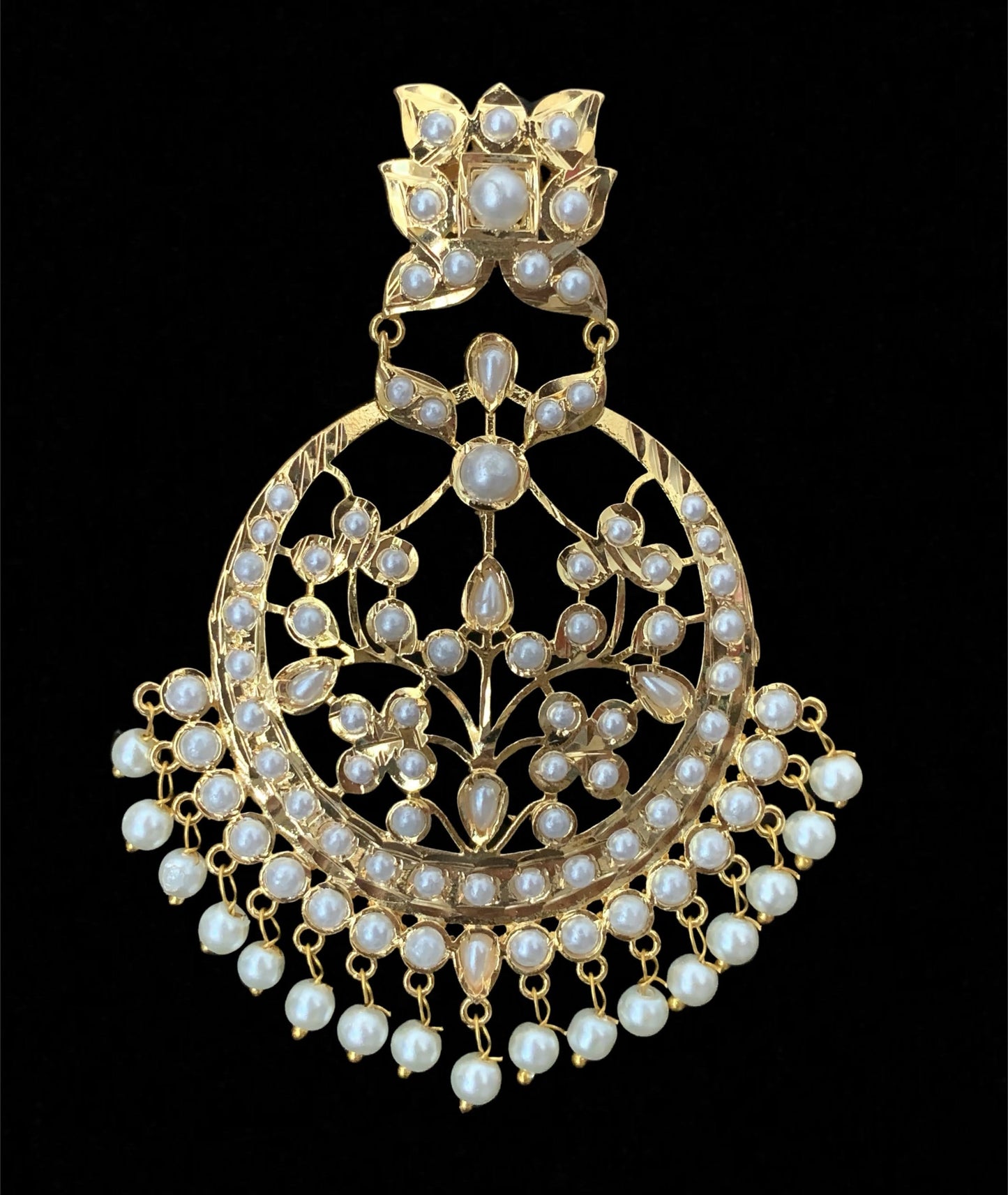 DER204 Radha pearl chandbali (SHIPS IN 4 WEEKS )