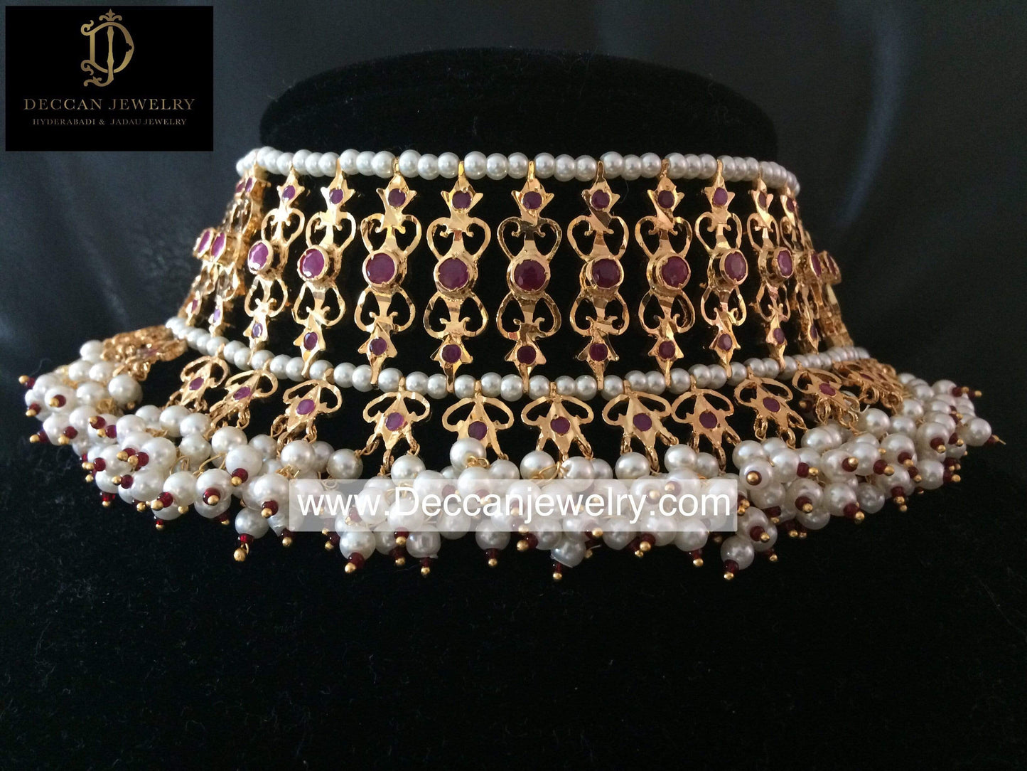 C14 Viya bridal choker set in rubies and pearls (SHIPS IN 4 WEEKS )
