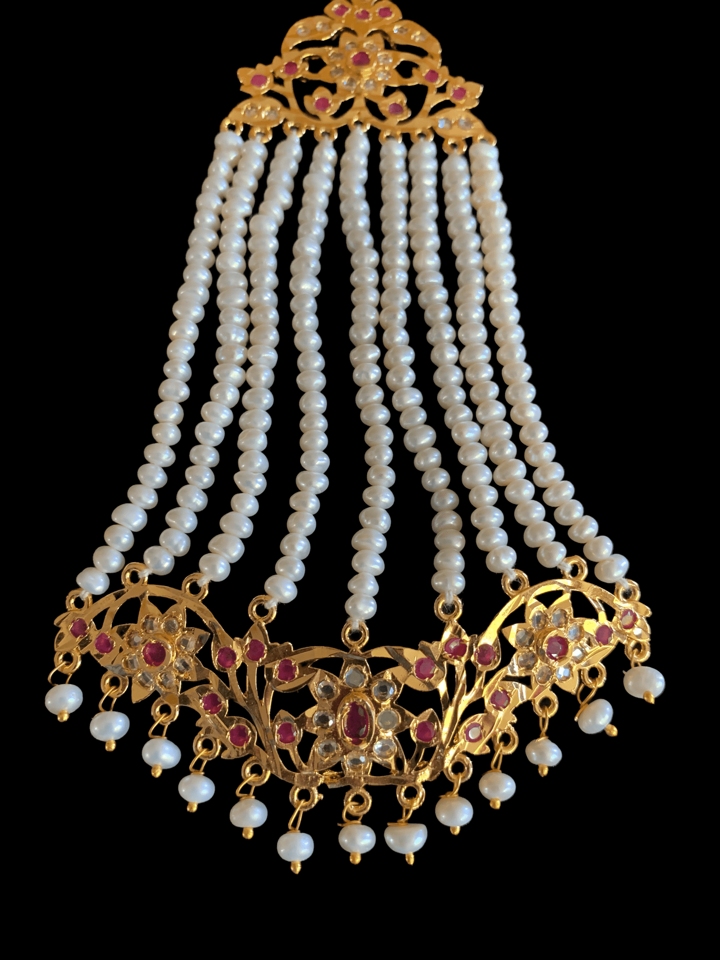 DJHR10 Abira ruby jhoomar in fresh water pearls ( SHIPS IN 1 WEEK )