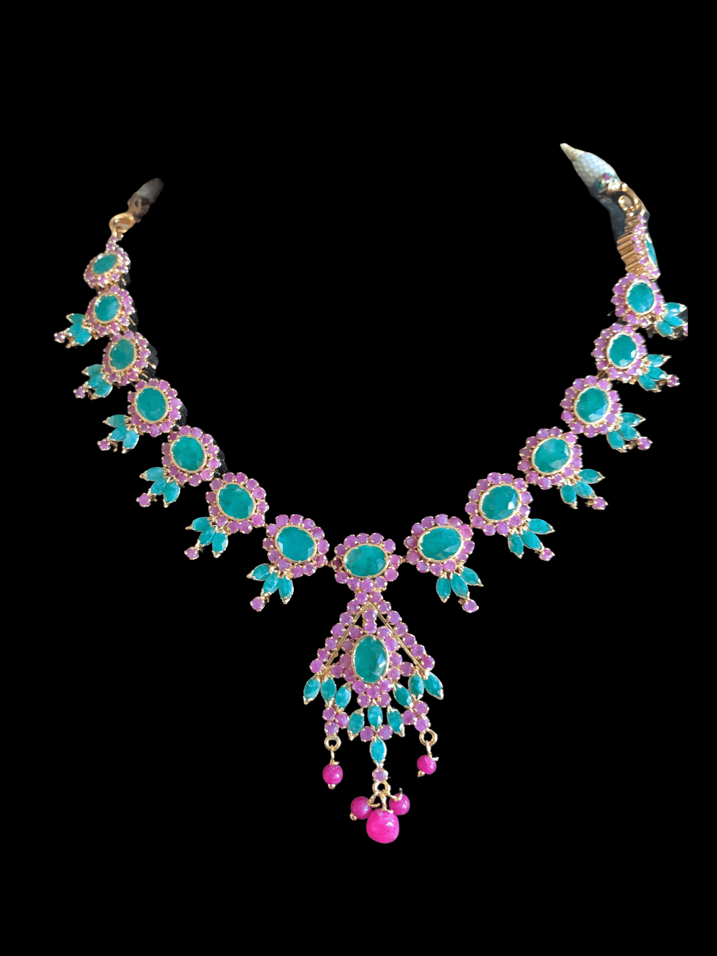 NS248 , real ruby emerald gold plated necklace set ( READY TO SHIP)