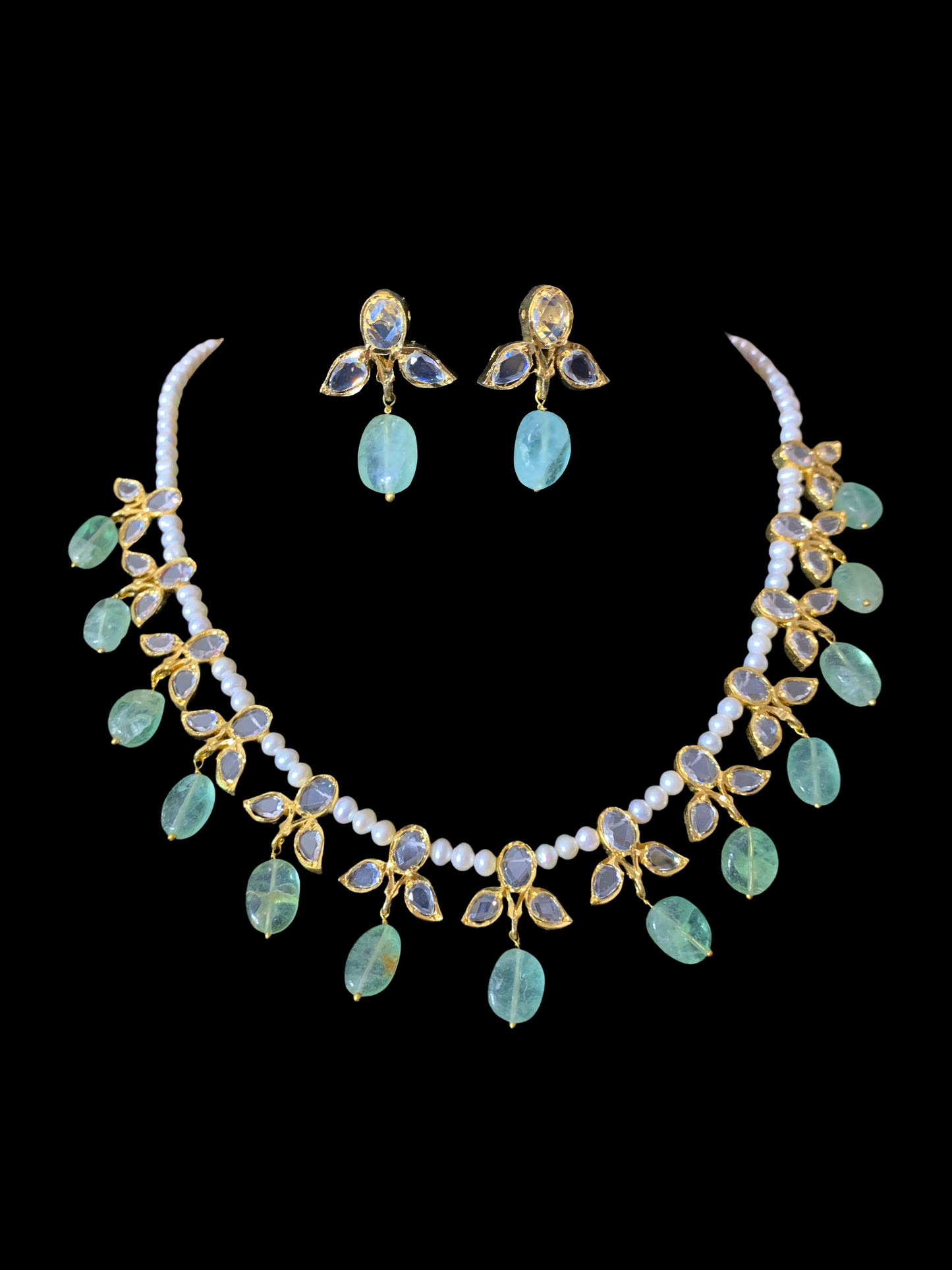 ZAFRIN gold plated silver necklace set in emerald beads ( SHIPS IN 4 WEEKS )