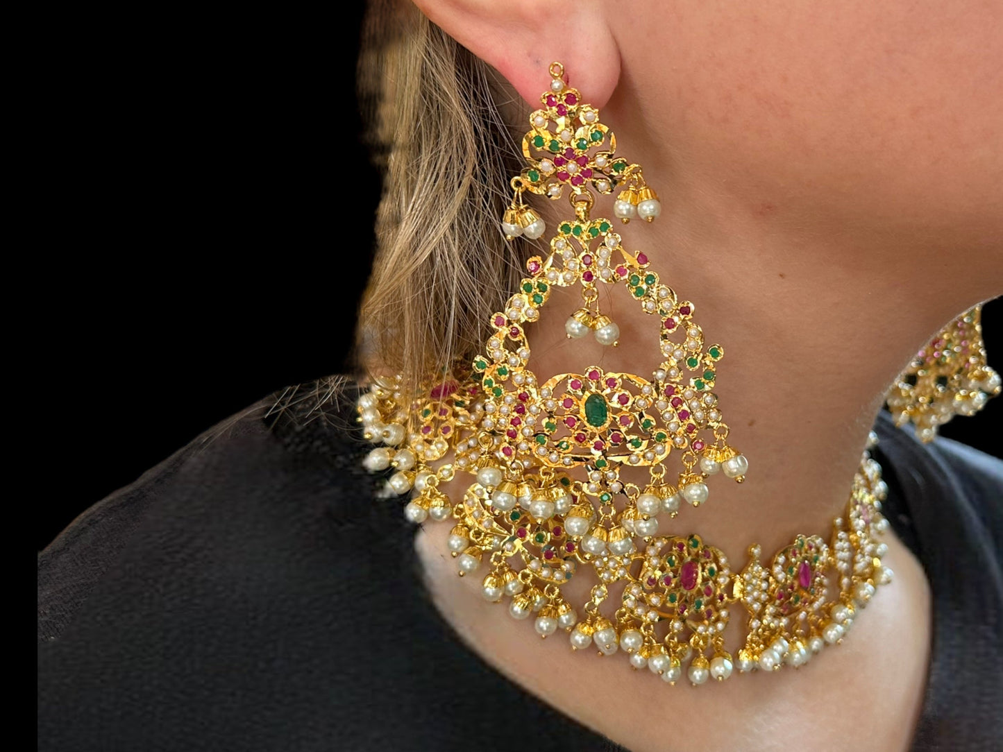 DNS13 Niyati necklace set in red green ( READY TO SHIP )