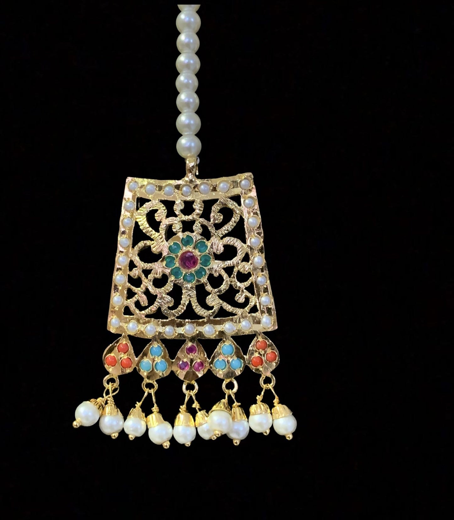 Safira necklace set with tika Navratan ( READY TO SHIP)