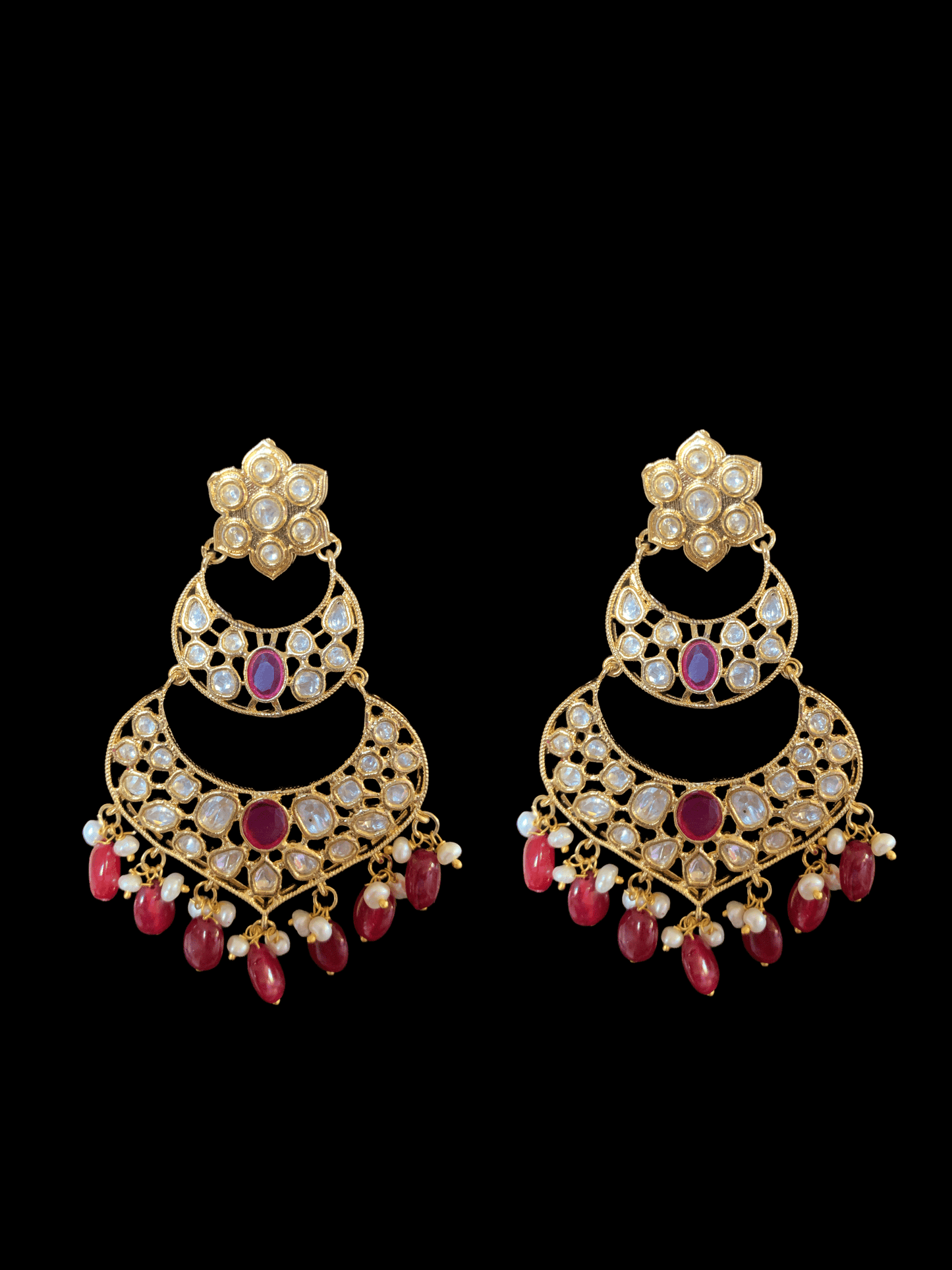 DER89 cz earrings in fresh water pearls- Ruby ( READY TO SHIP)