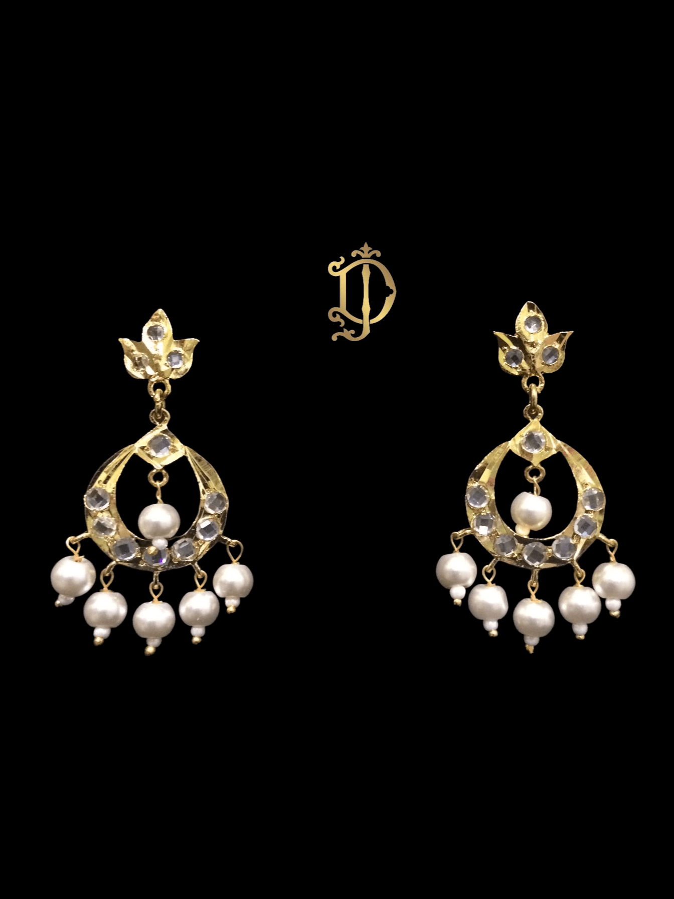 DER179 Neda small sized chandbali in pearls (READY TO SHIP )