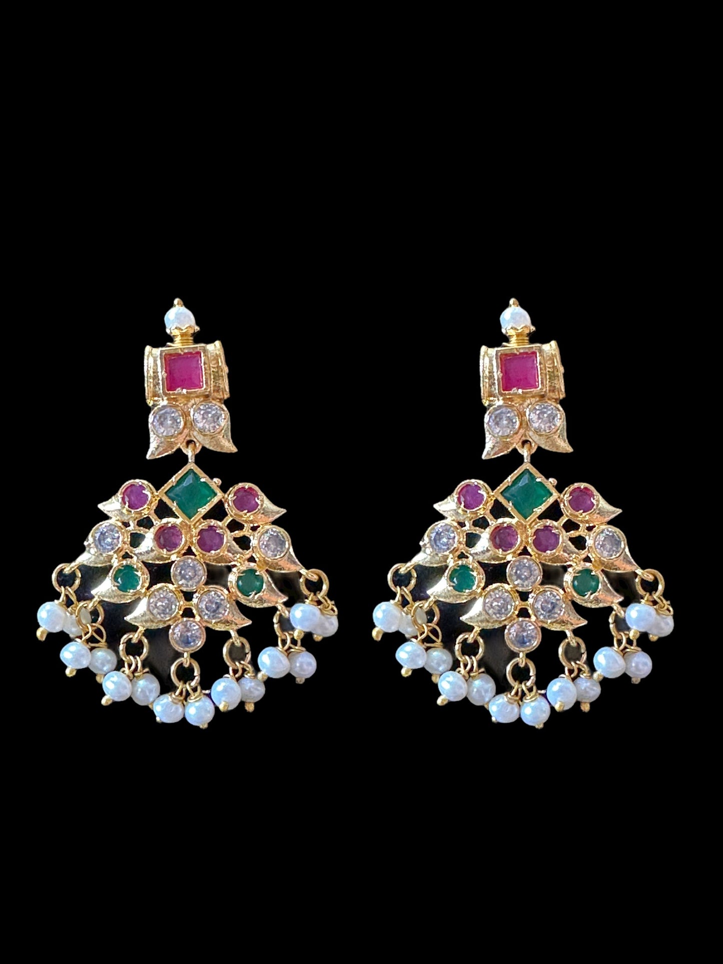 DNS27 Ruby emerald necklace with earrings - fresh water pearls ( READY TO SHIP )