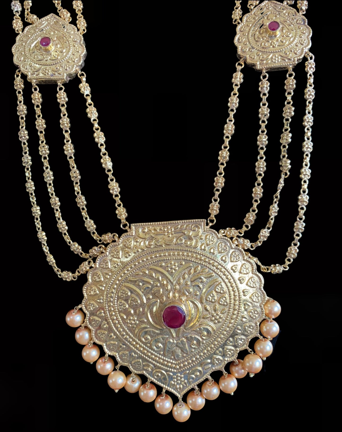 LN42 Chanda gold plated Rani haar with earrings tika ( READY TO SHIP)