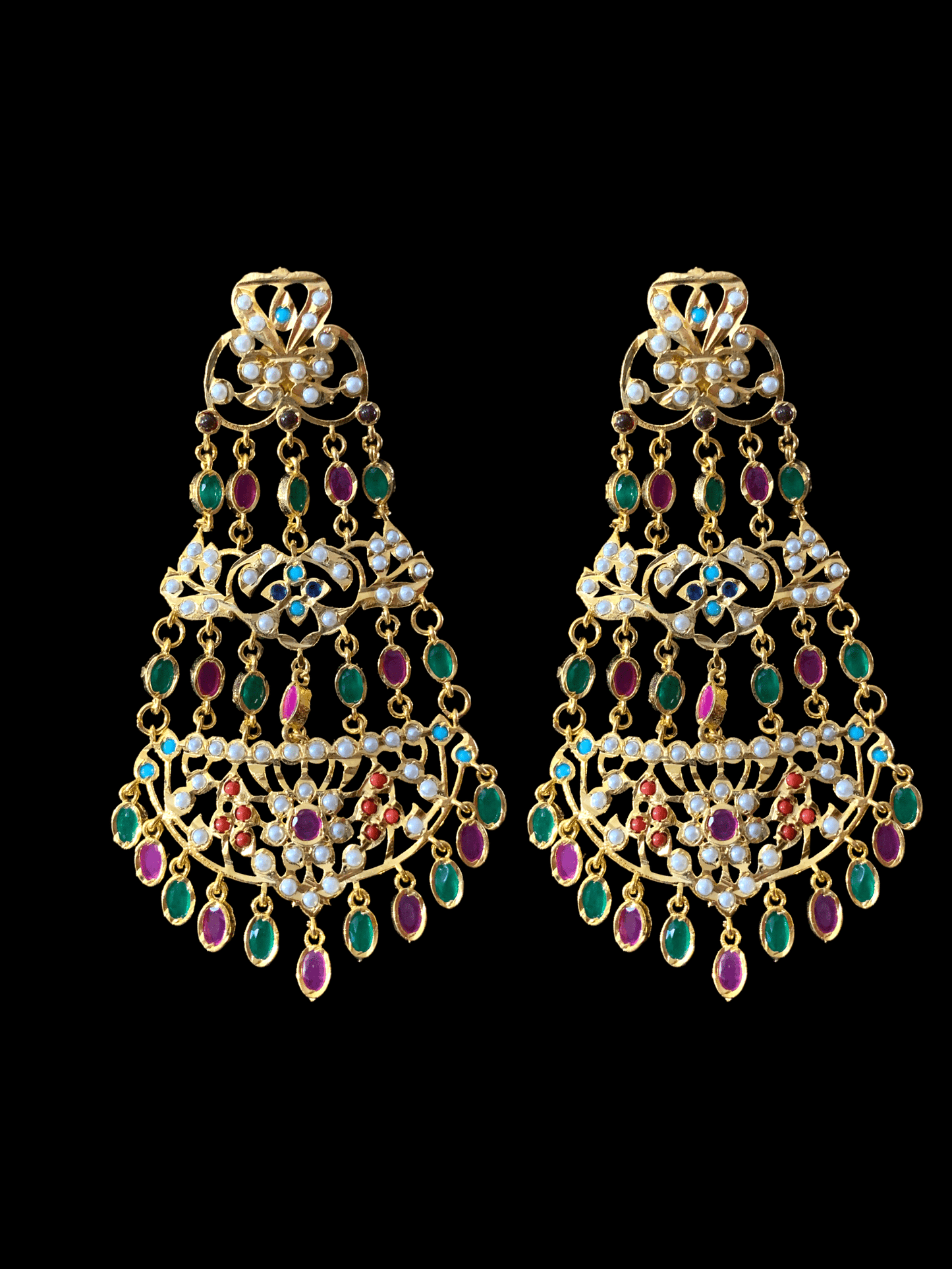 DER165 Naveen jhoomar earrings ( Navratan ) ( READY TO SHIP )