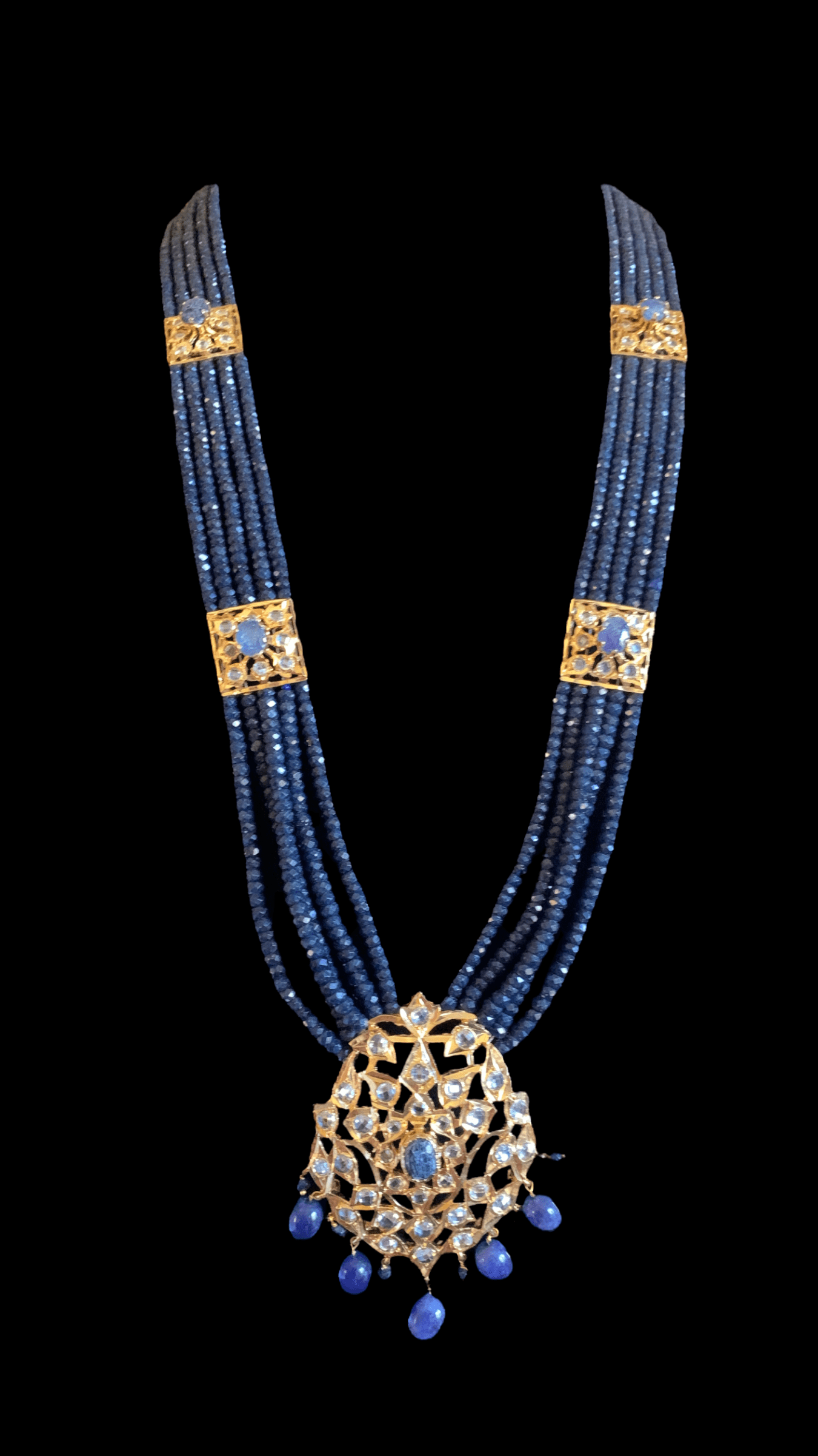 LN40 Hyderabadi Rani haar in sapphire beads and stones ( SHIPS IN 4 WEEKS )