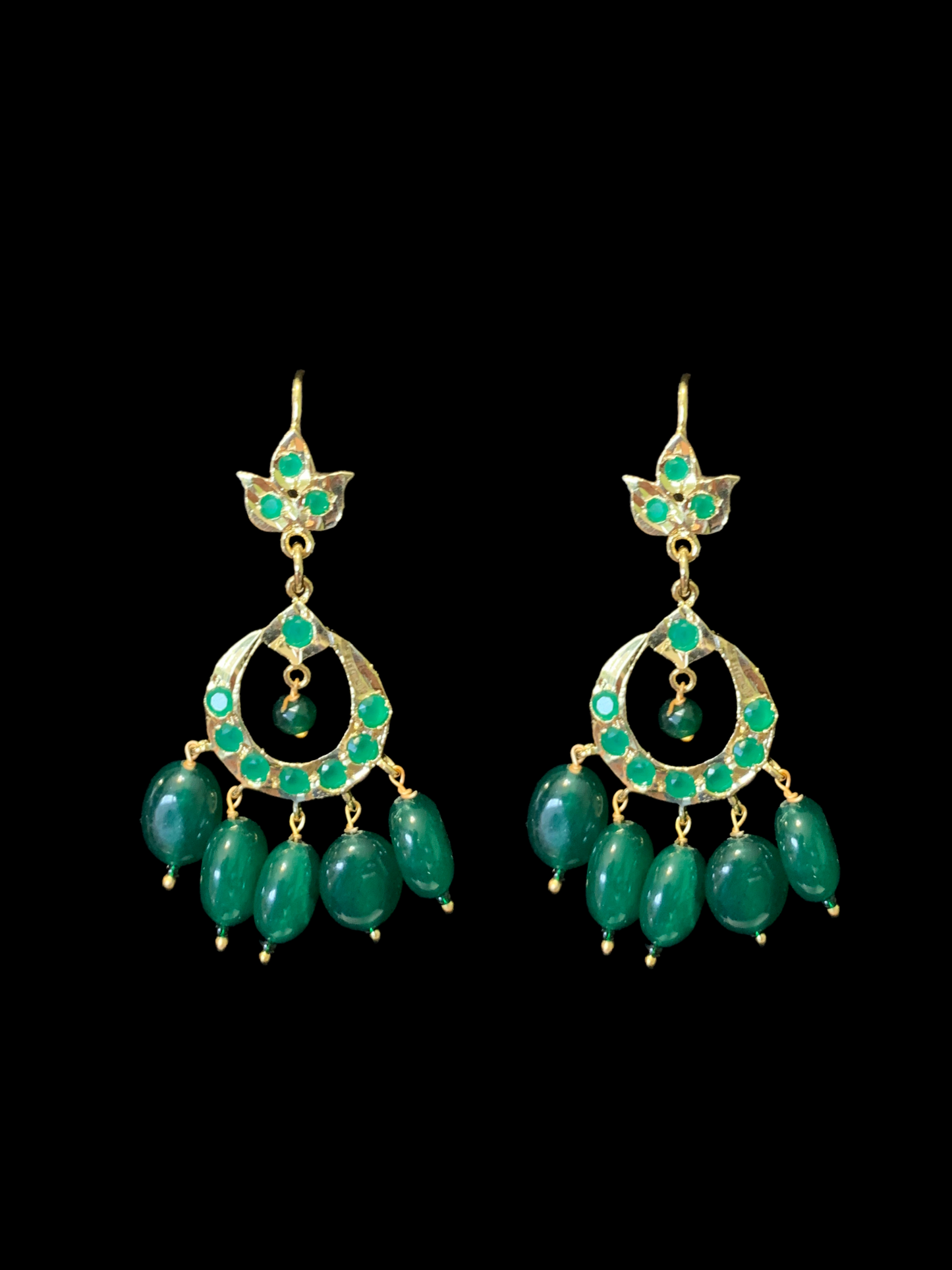SAT71 Seema three layer  necklace with chandbali- green  ( READY TO SHIP )
